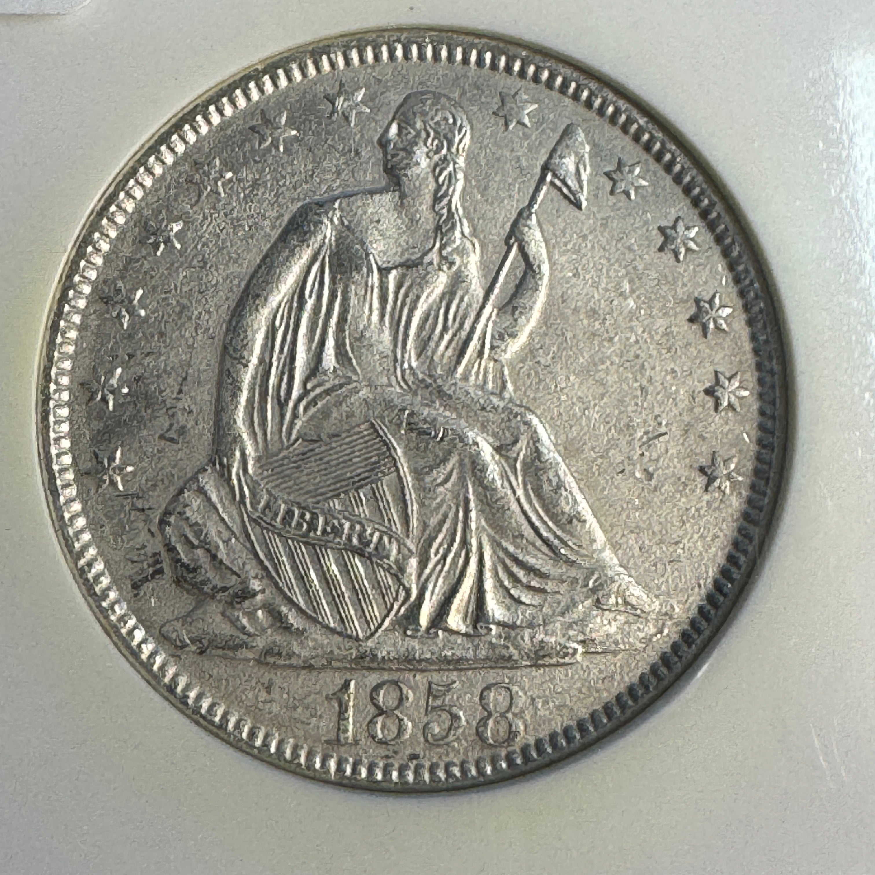 1858-O Seated Liberty Half 50c, SS Republic Shipwreck recovery NGC, with booklet