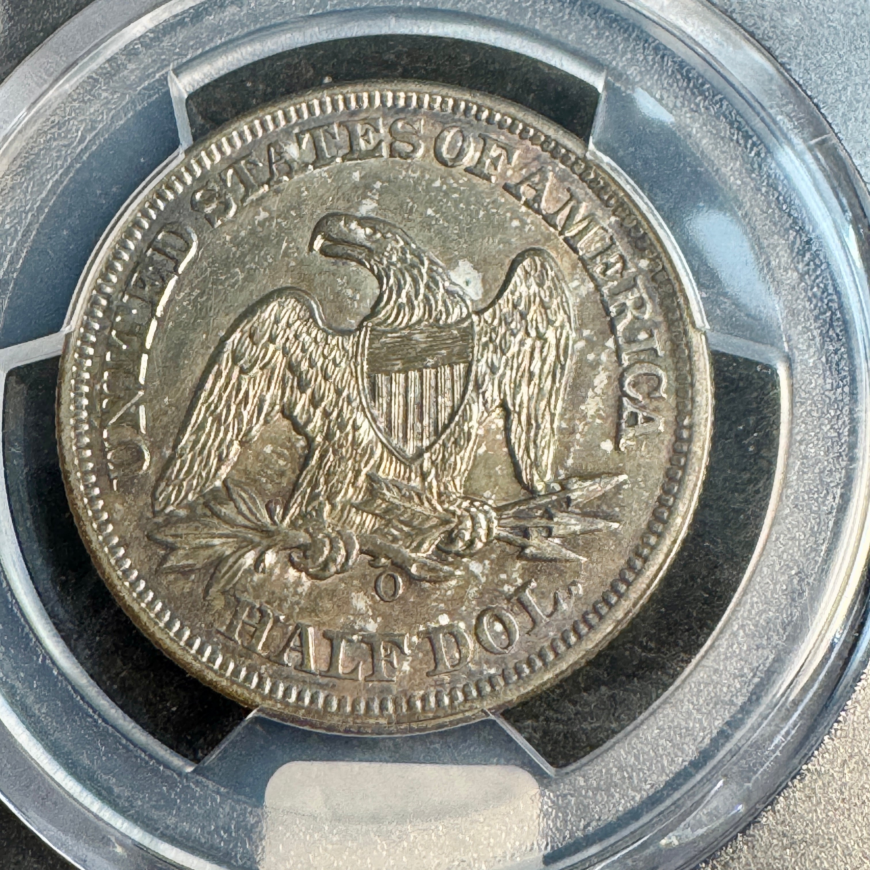1856-O Seated Liberty 50c, WB-9 Large O RPD, PCGS MS-62 - D.L. Hansen Collection