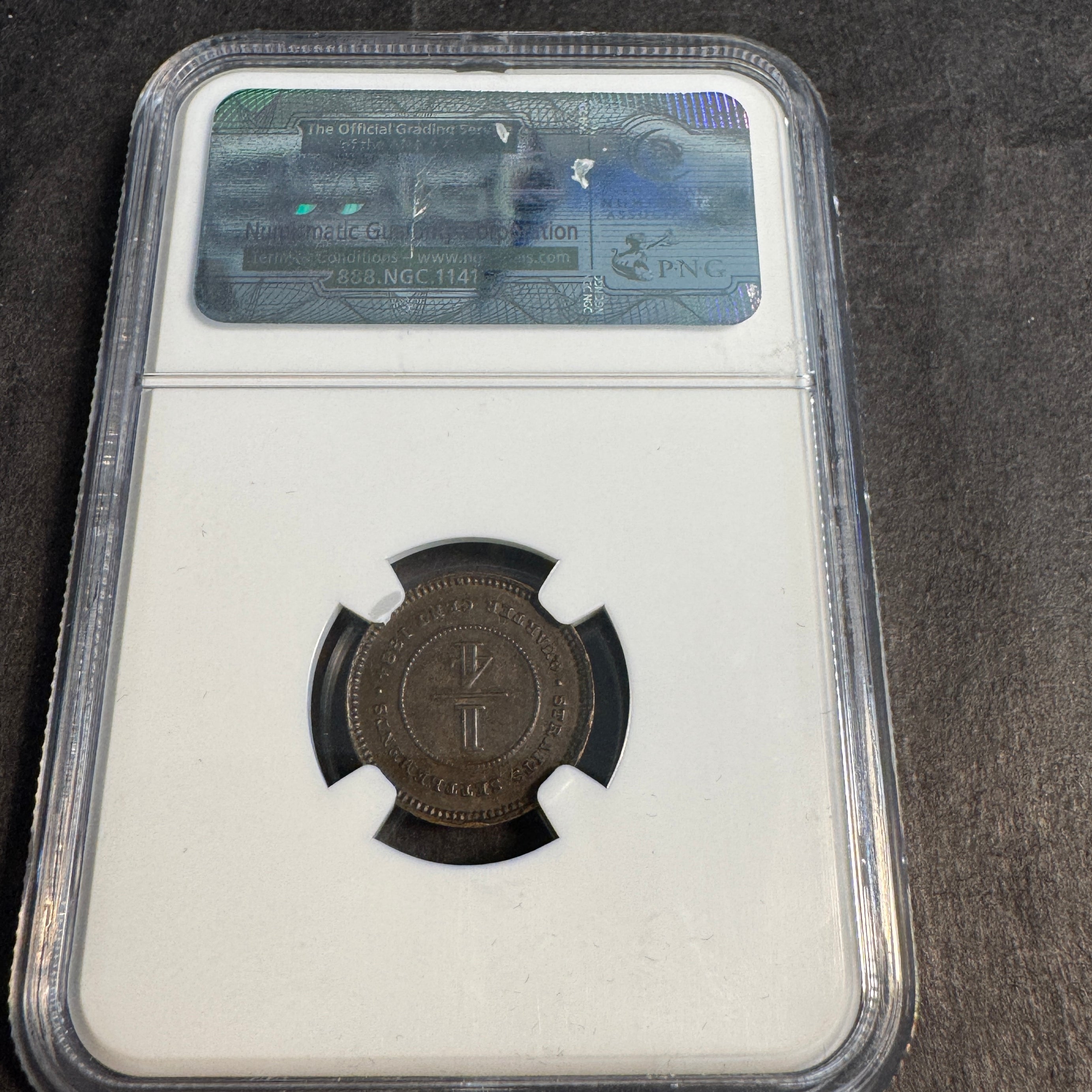 1884 Straits Settlements 1/4 Cent, Victoria, NGC AU-53 BN