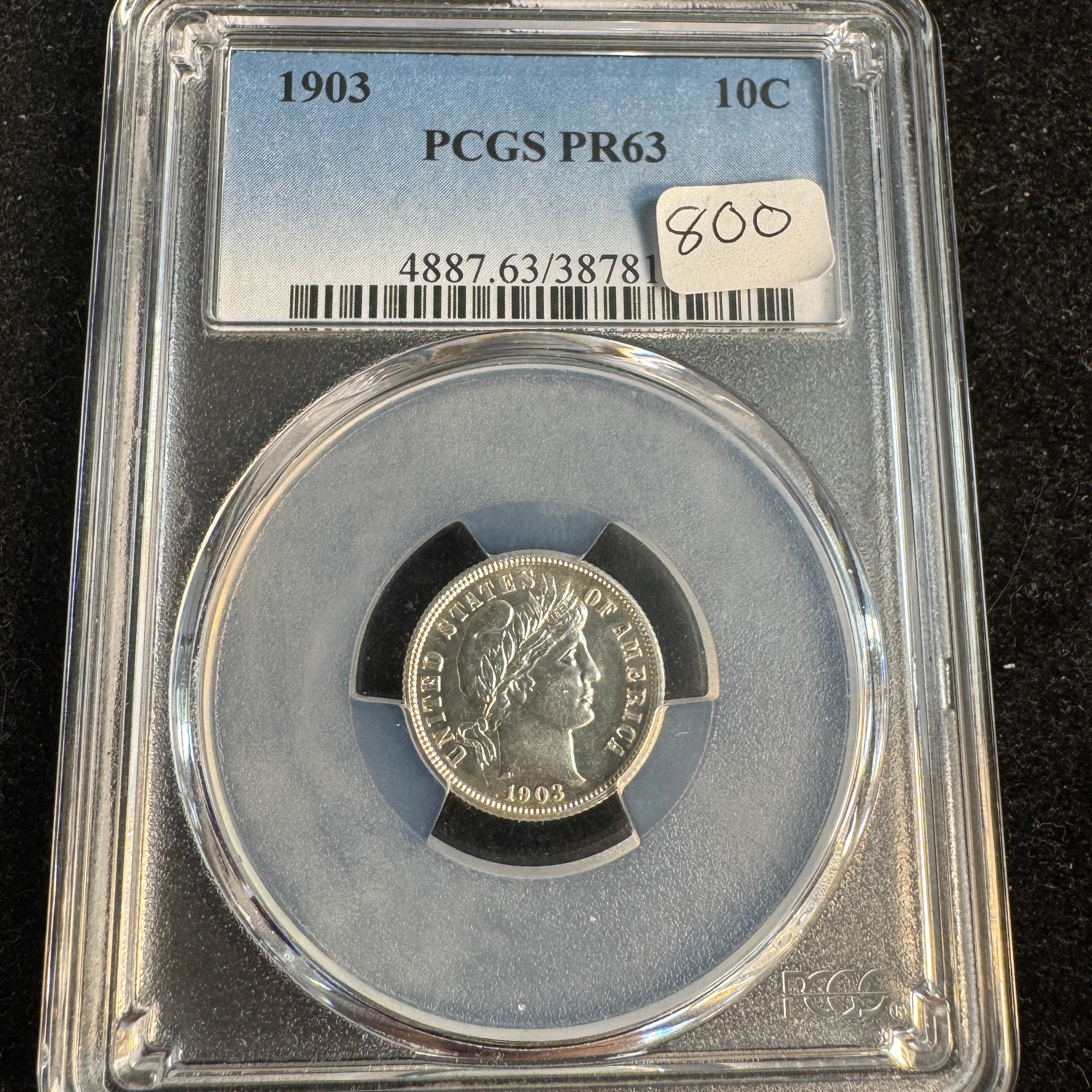 1903 Proof Barber Dime 10c, PCGS PR-63 (755 Mintage)