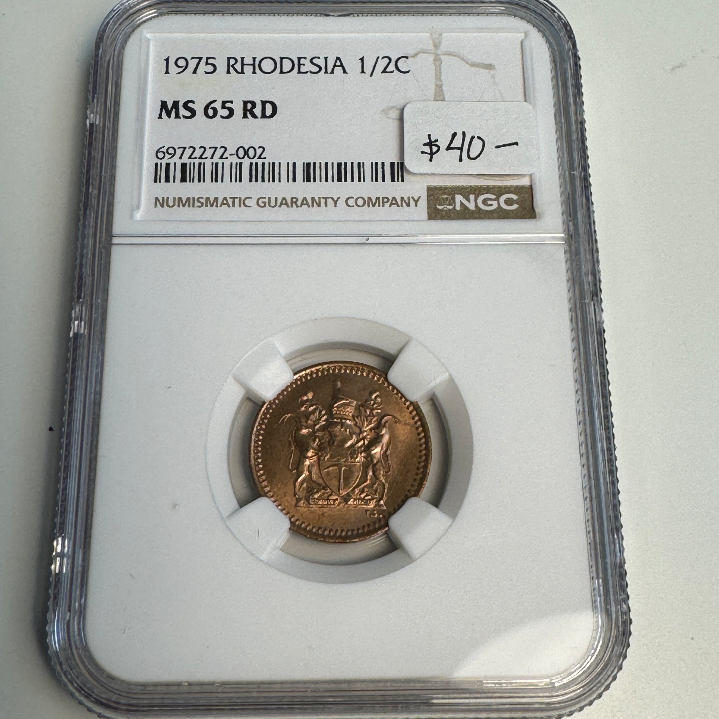 1975 Rhodesia 1/2 Cent, KM#9, NGC MS-65 RD Red