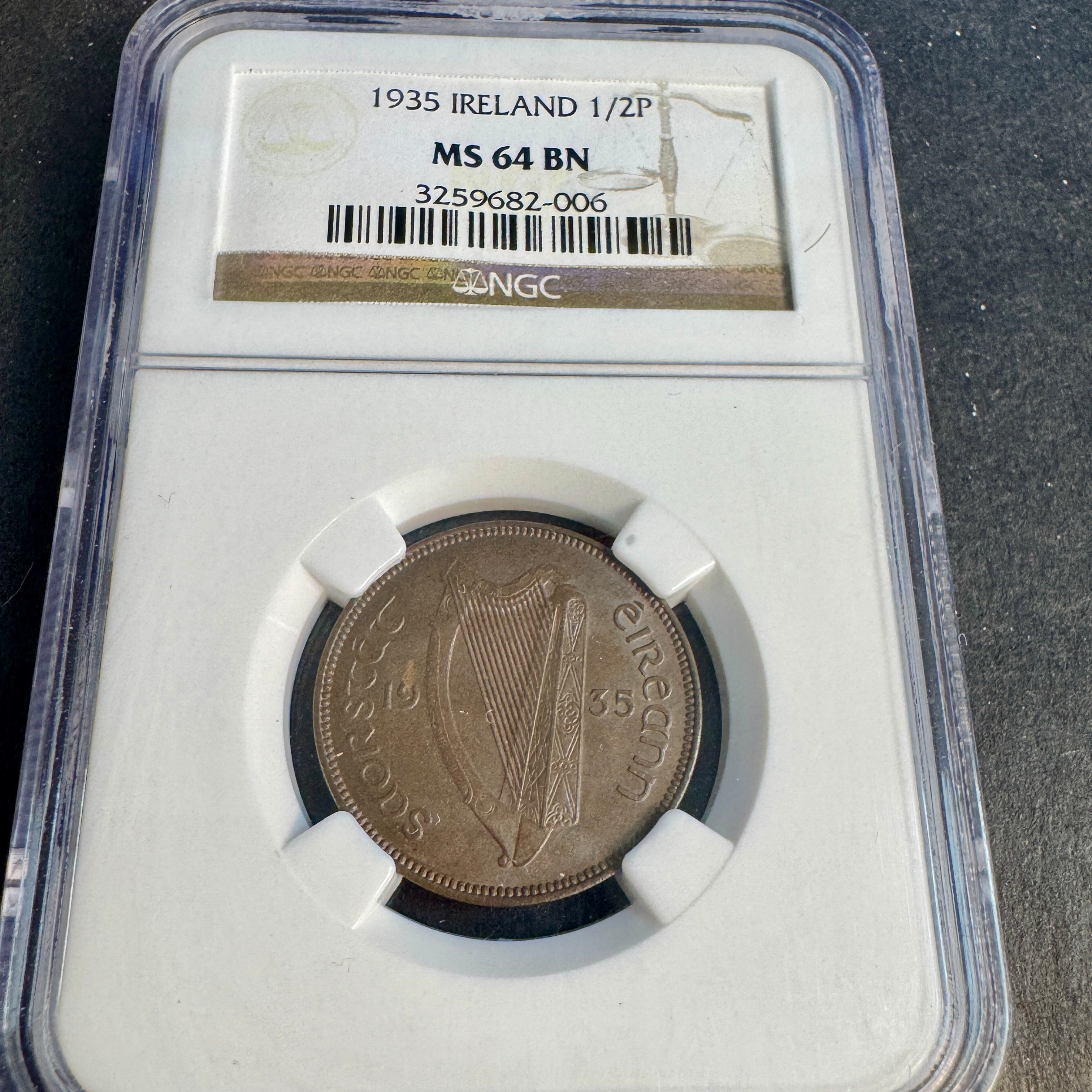1935 Ireland Republic 1/2 Penny, Sow & Piglets, PCGS MS-64 BN 🇮🇪
