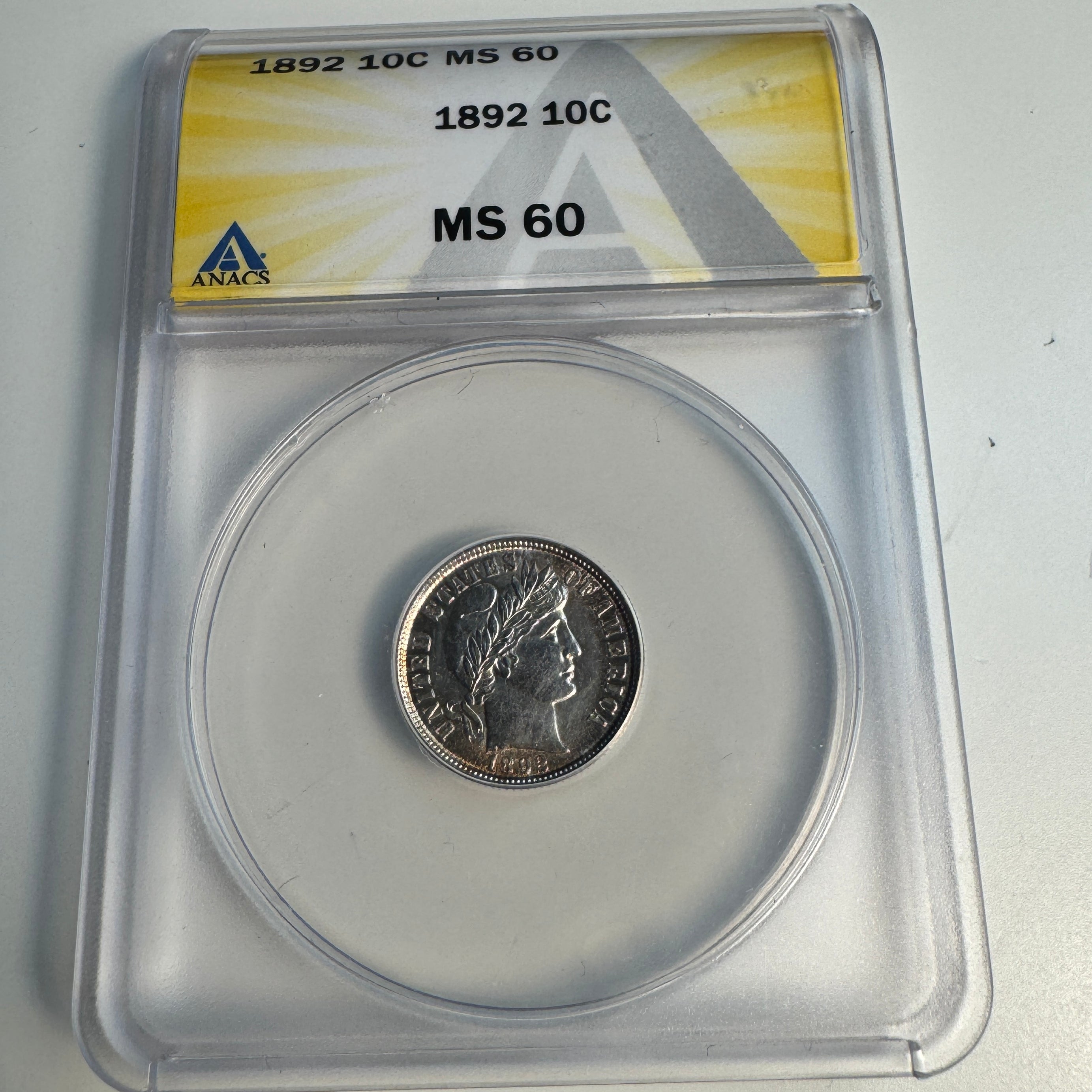 1892 Barber Dime 10c, ANACS MS-60