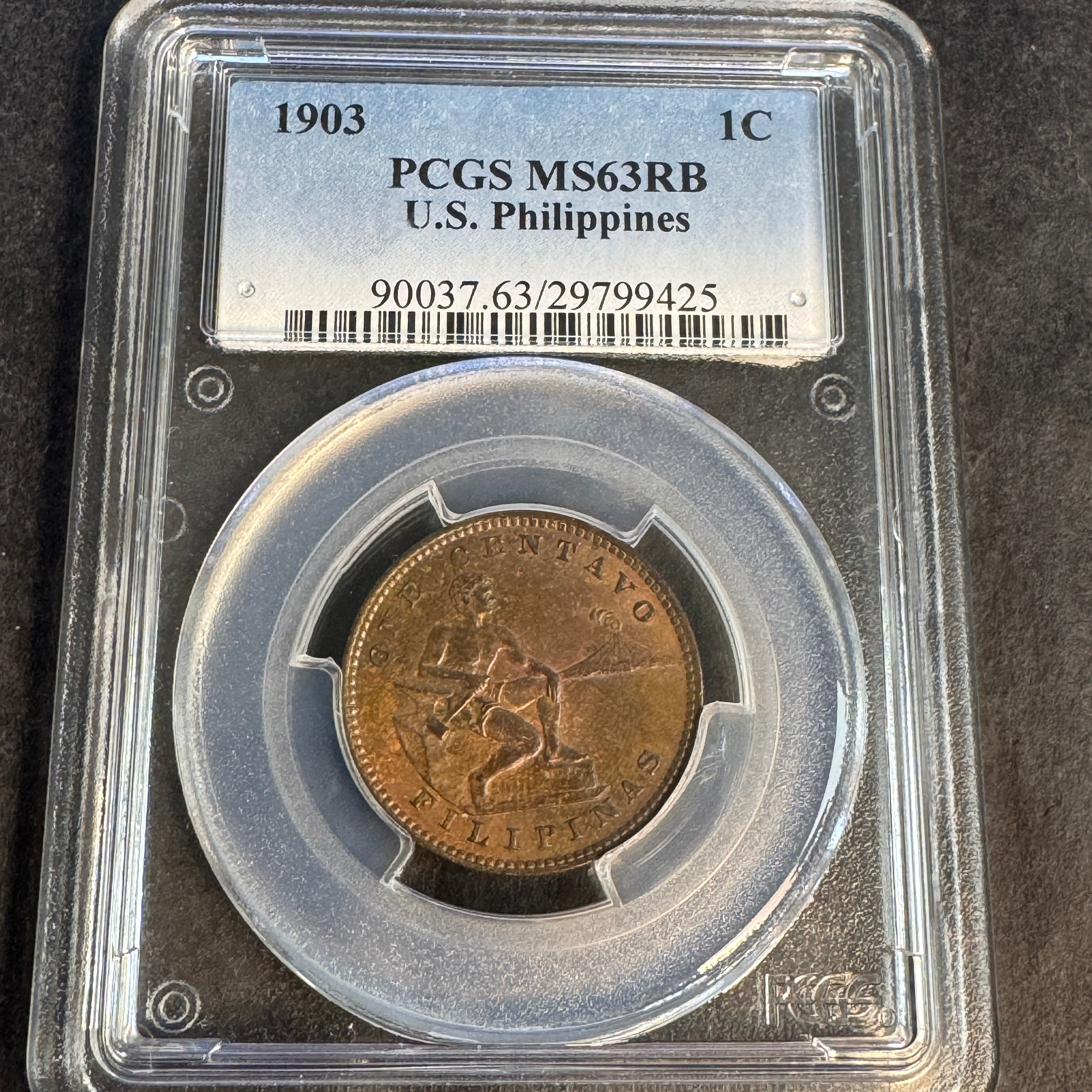 1903 US Philippines 1 Centavo, PCGS MS-63 RB Red-Brown