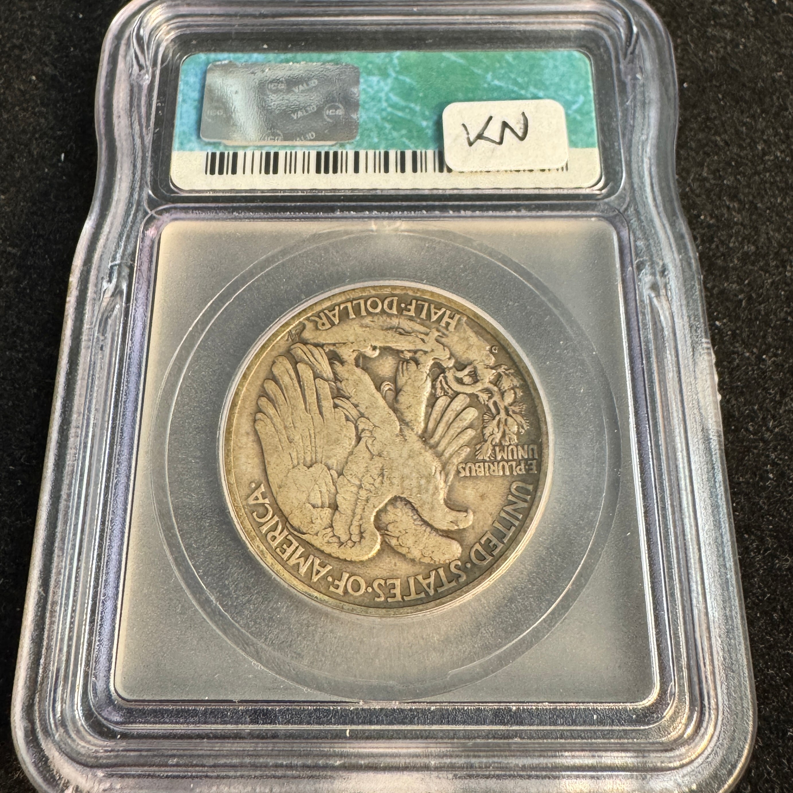 1938-D Walking Liberty 50c, key date, ICG F-12