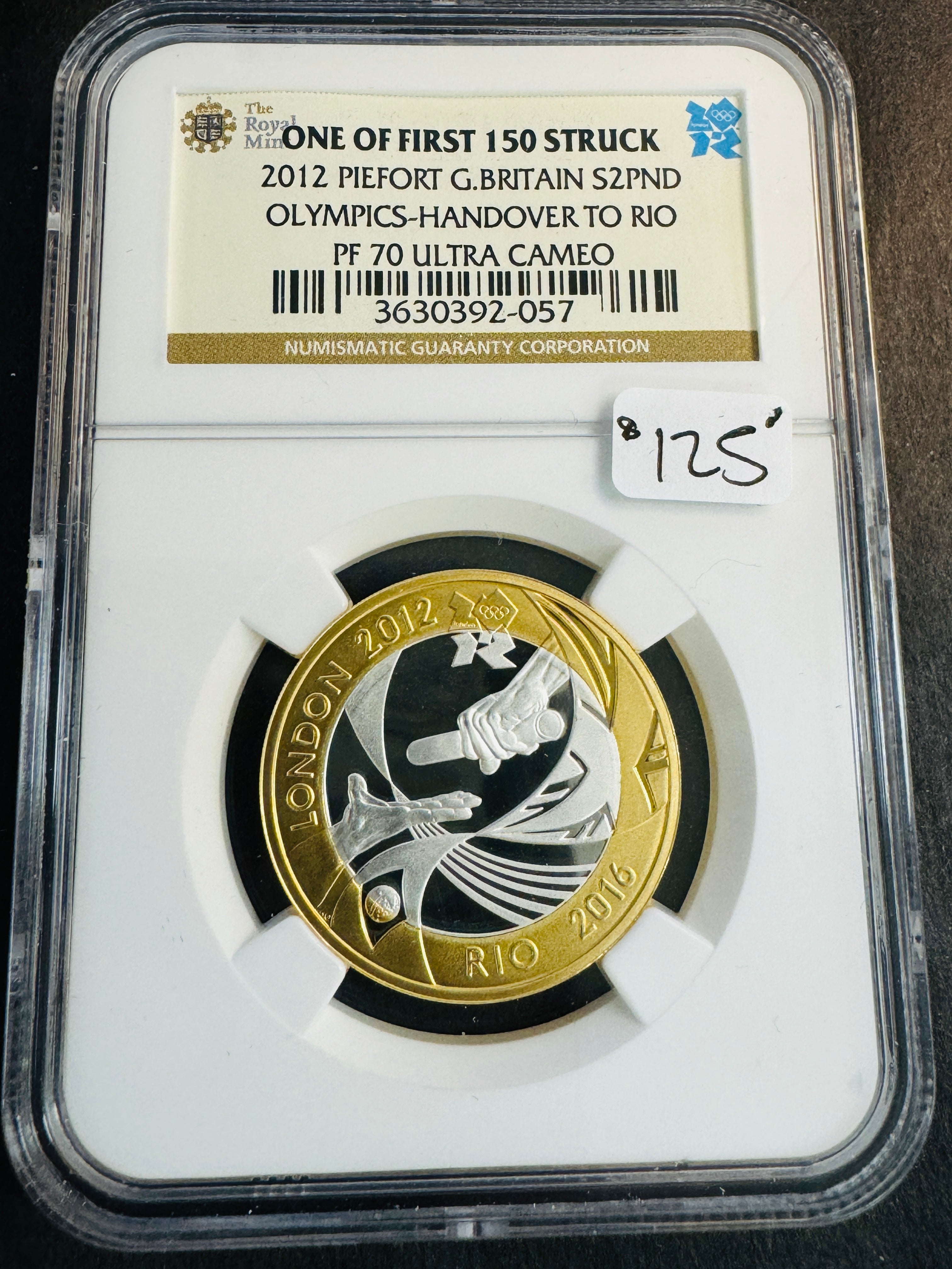2012 PIEFORT Great Britain Silver 2 Pounds Bi-Metallic, Rio Olympics Handover, NGC PF-70 Ultra Cameo, One of First 150 Struck 🇬🇧