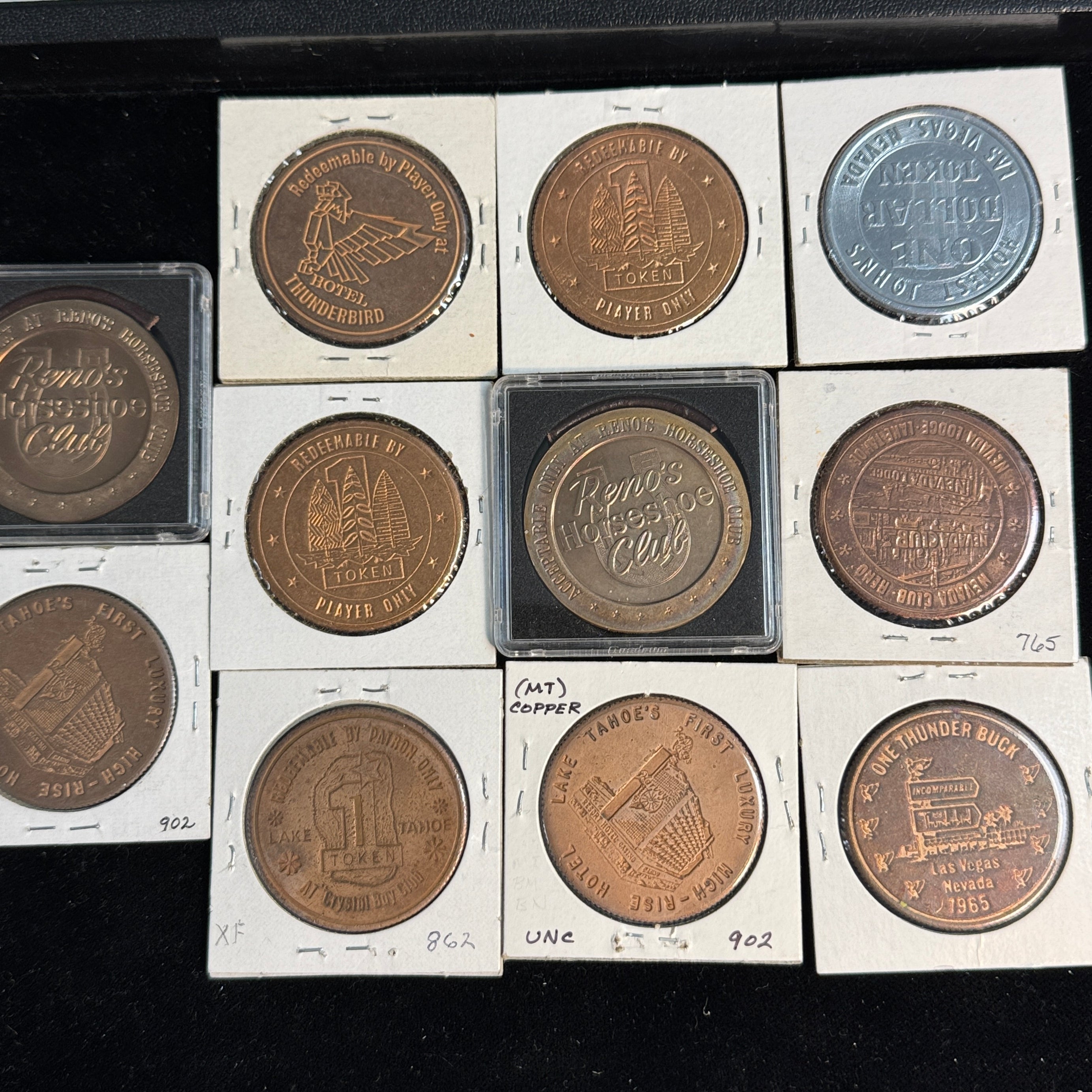 Collection of 11 Rare type 1960s Vegas, Reno, & Tahoe Casino Dollar Tokens, w/Reference #’s