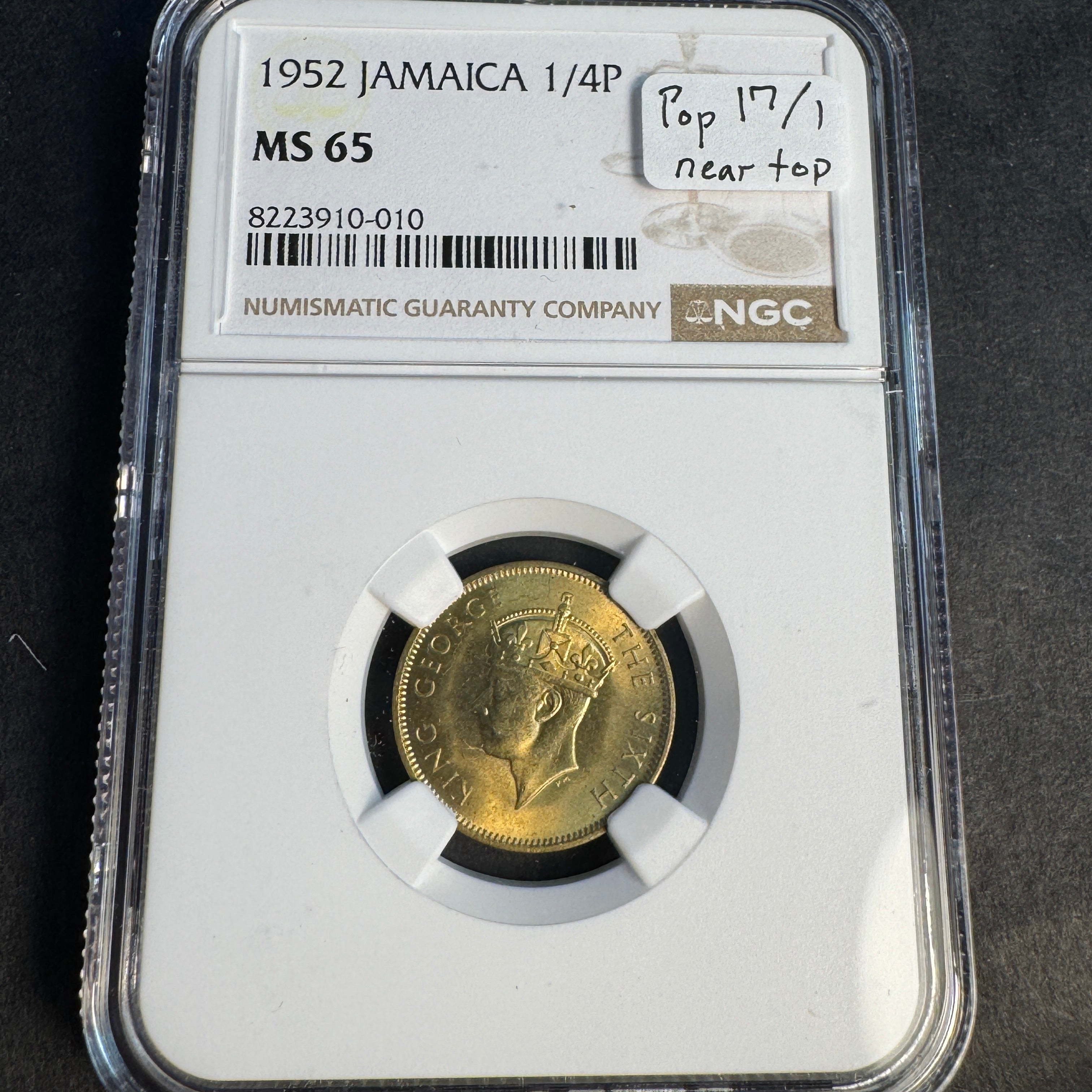 1965 Jamaica Farthing 1/4P, KGVI, NGC MS-65, Pop 17/1 Near Top 🇯🇲