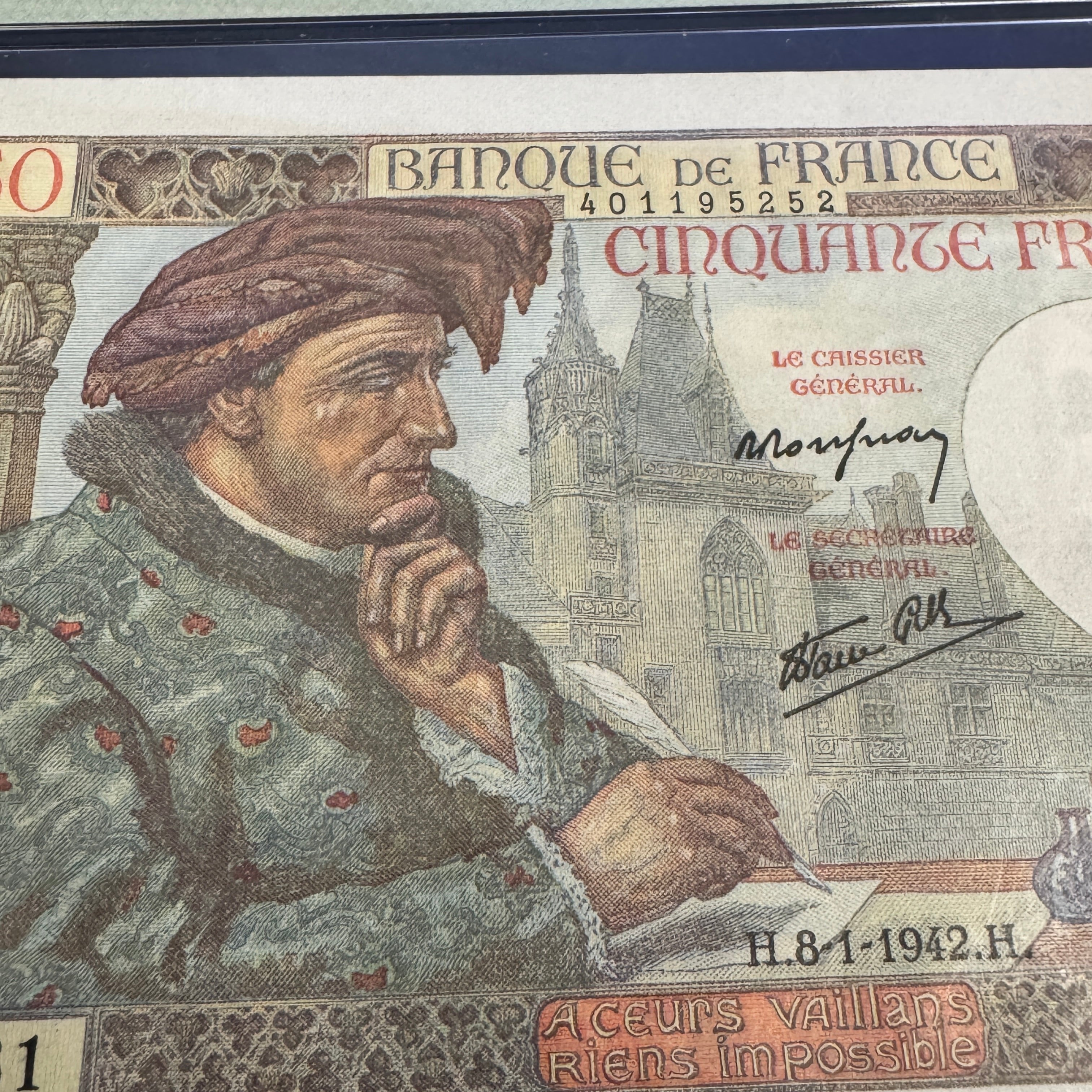 1942 France 50 Francs, P#93, PMG Gem UNC 65 EPQ
