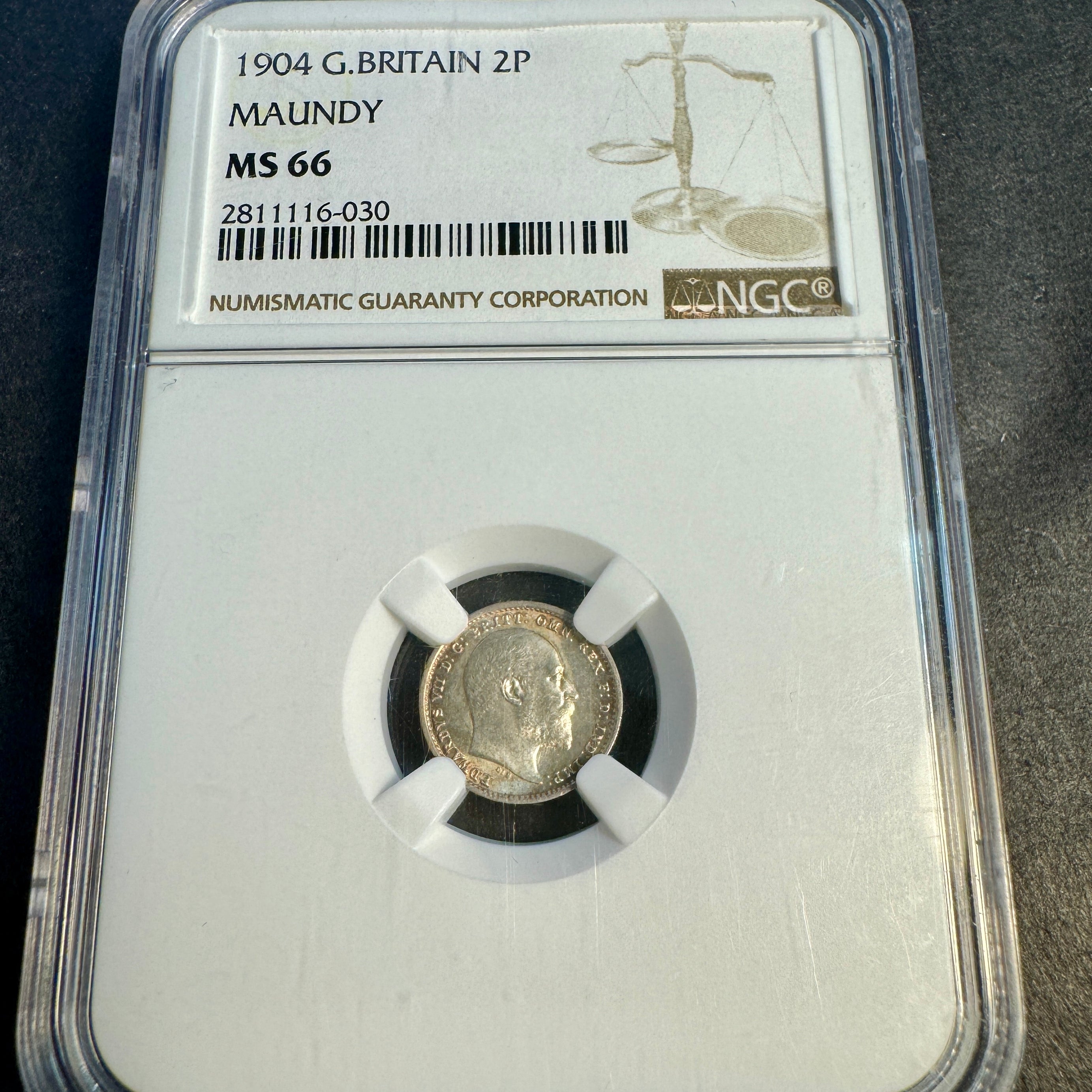 1904 Great Britain 2 Pence Maundy Silver, Edward VII, NGC MS-66
