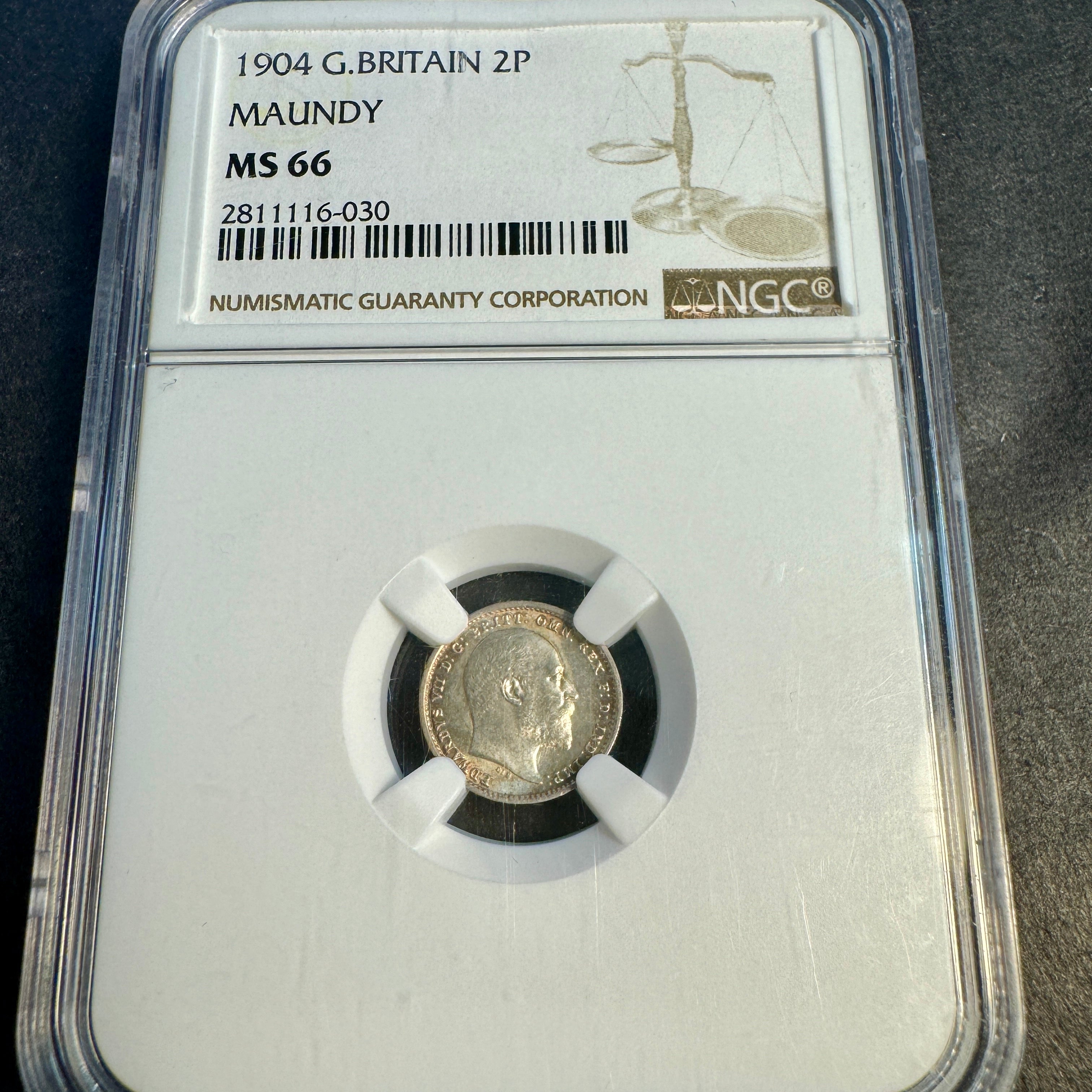1904 Great Britain 2 Pence Maundy Silver, Edward VII, NGC MS-66 🇬🇧