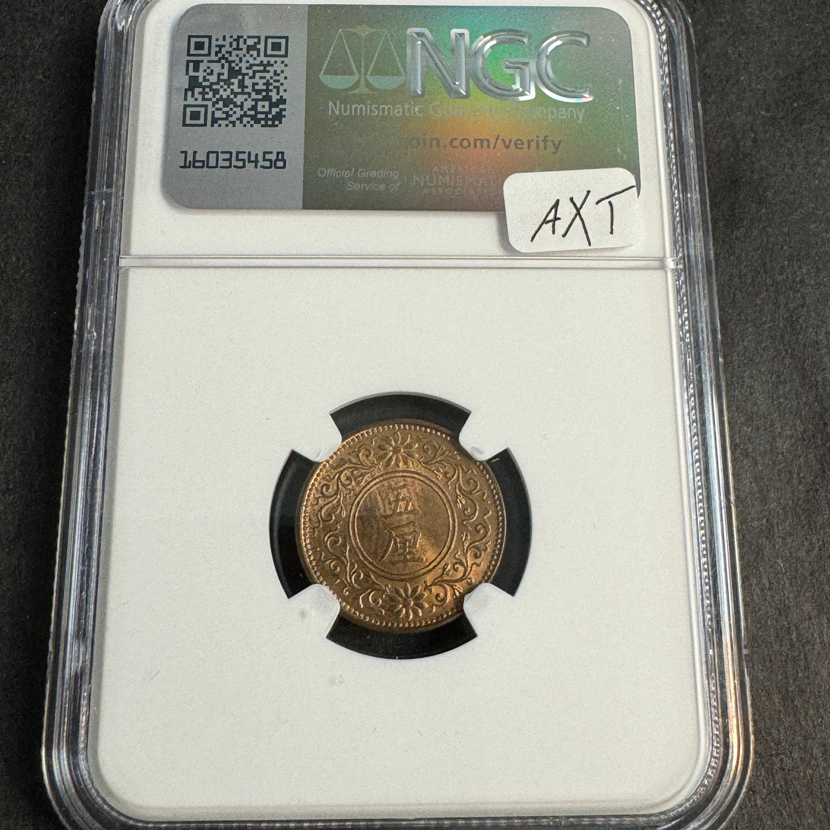 Taisho 8 (1919 AD) Japan 5 Rin, Y#41, NGC MS-64 RB 🇯🇵