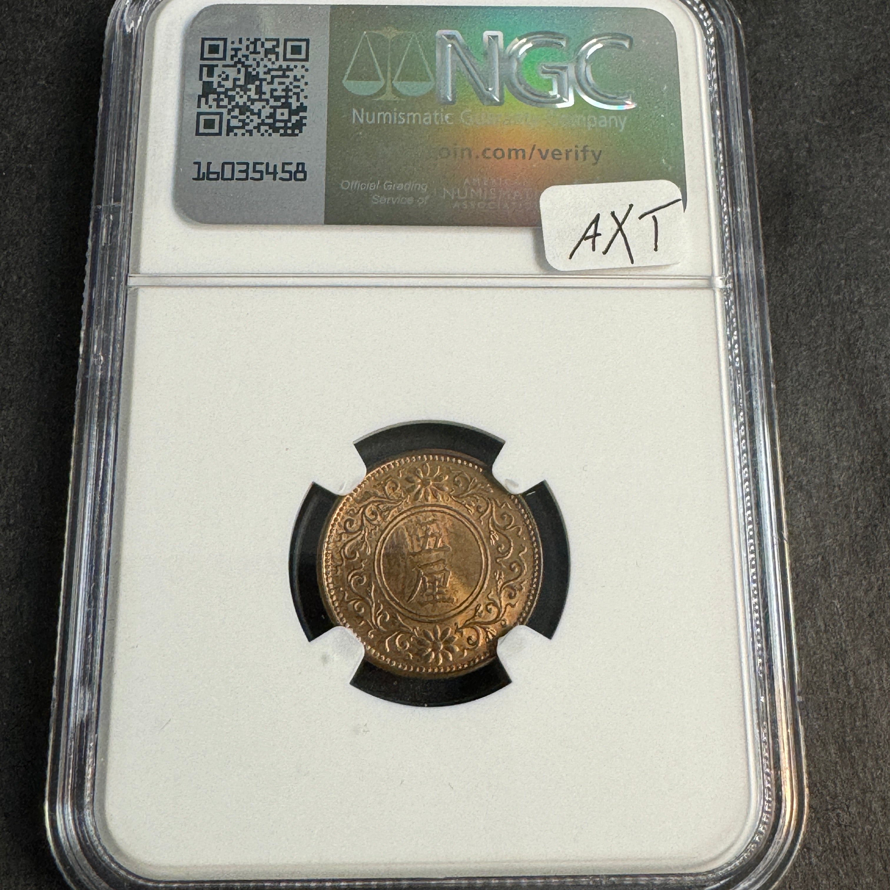 Taisho 8 (1919 AD) Japan 5 Rin, Y#41, NGC MS-64 RB 🇯🇵