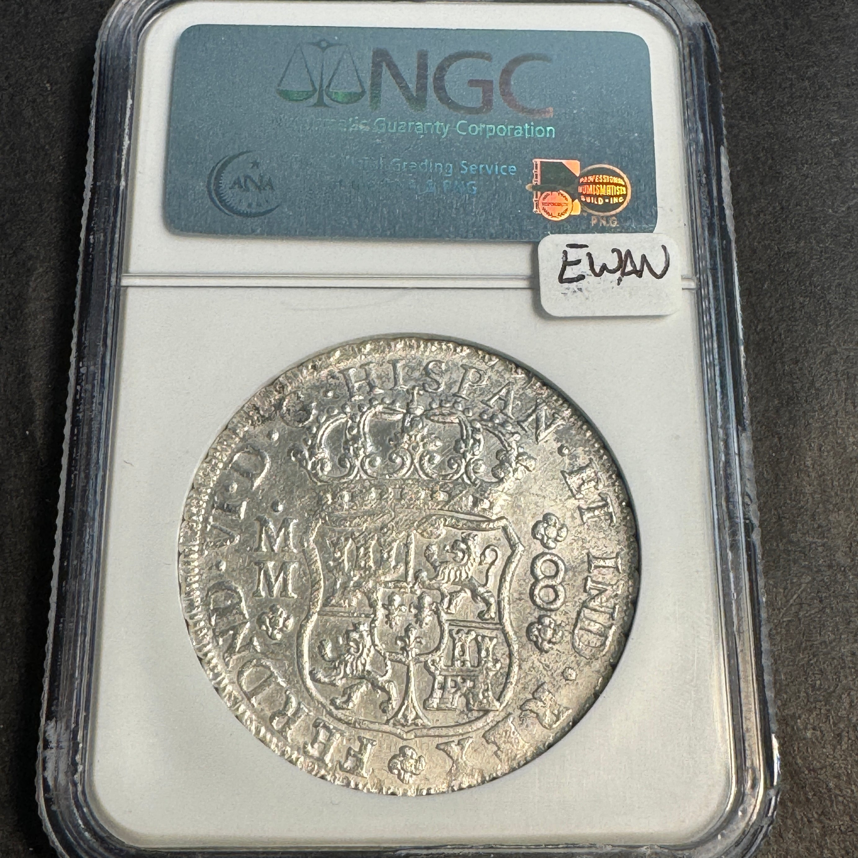 1754 Mo-MM Mexico 8 Reales, Spanish Empire Ferd VI, Pillars type, NGC MS-61