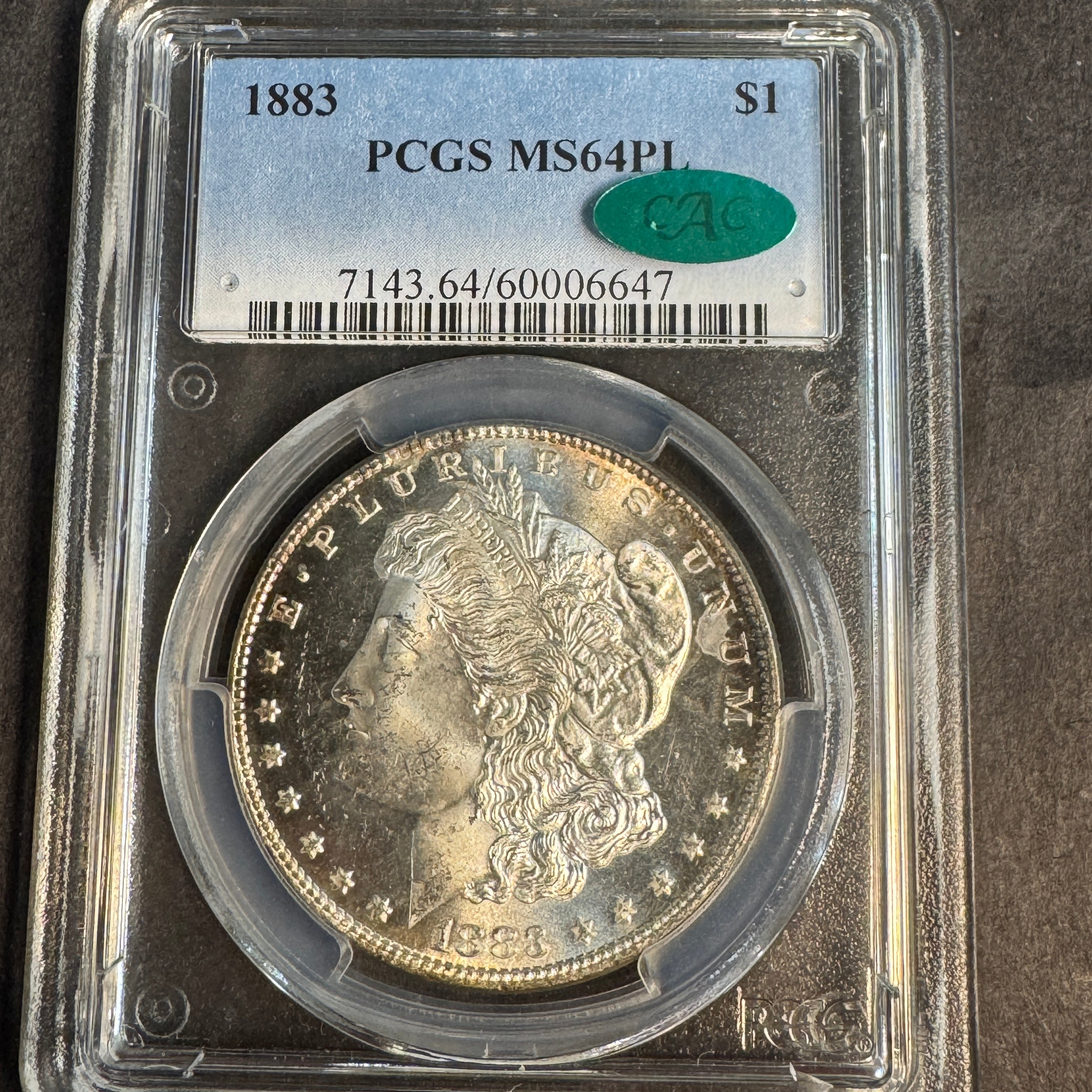 1883 Morgan Silver Dollar, PCGS MS-64 PL, Prooflike! Green CAC Approved 🟢