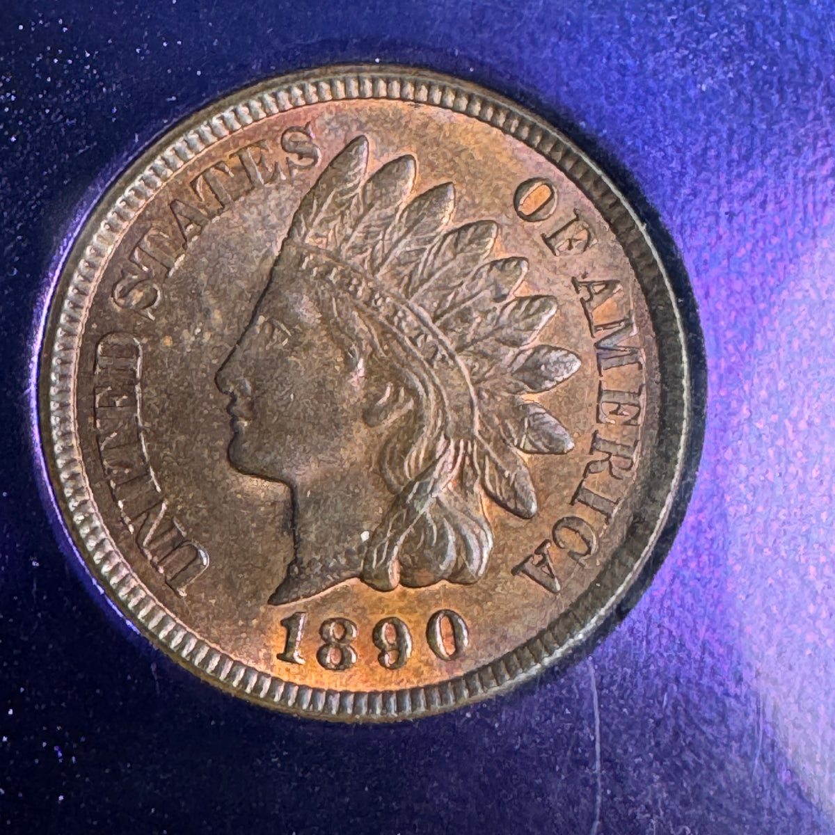 1890 Indian Head Cent 1c, NGC MS-65 RB - Vibrant Colors!