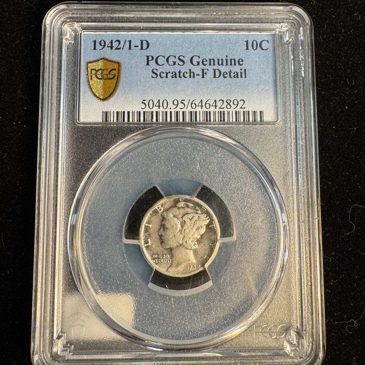1942/1-D Mercury Dime 10c Overdate Error, PCGS Fine Details
