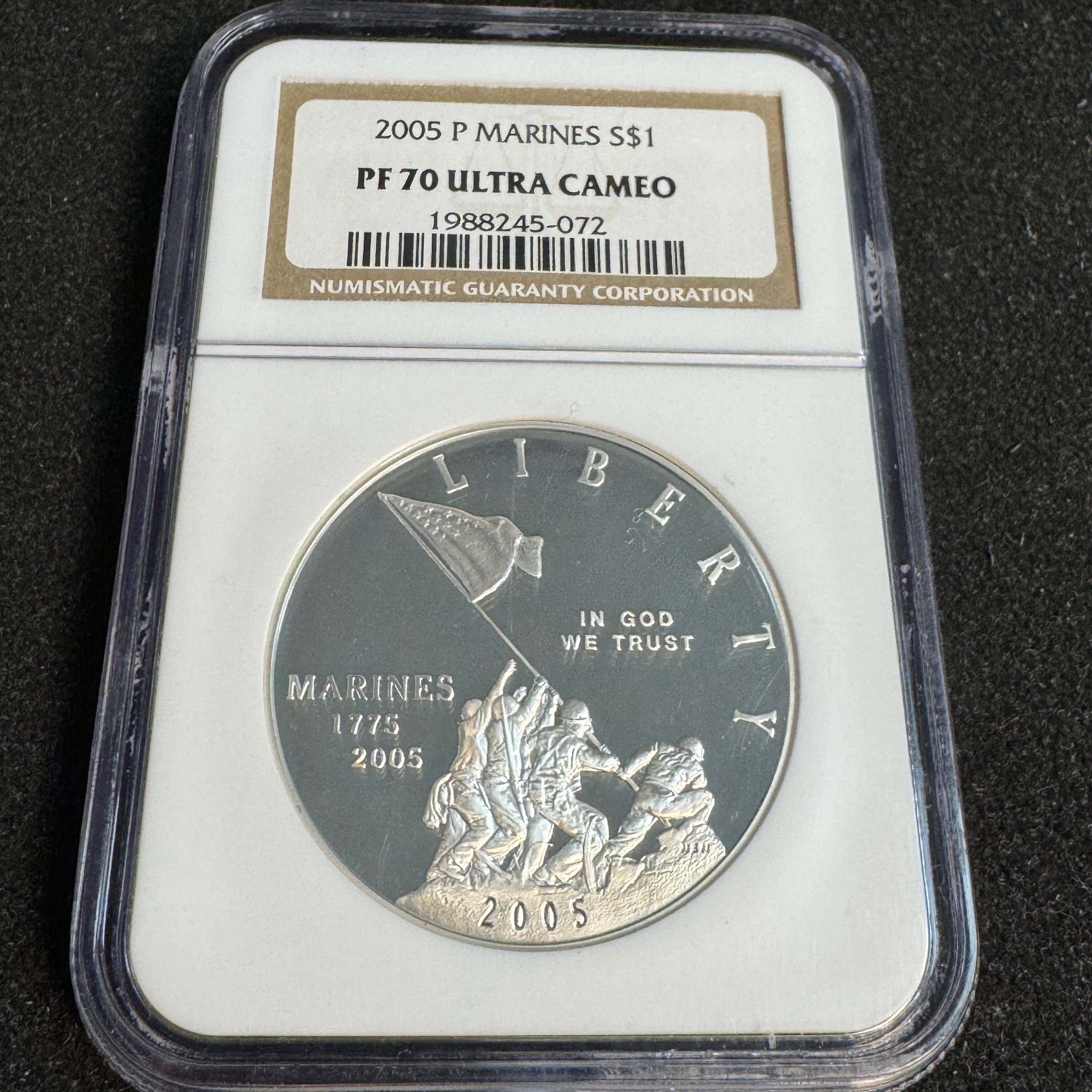 2005 P Marines Bicentennial Proof Silver Dollar, NGC PF-70 Ultra Cameo