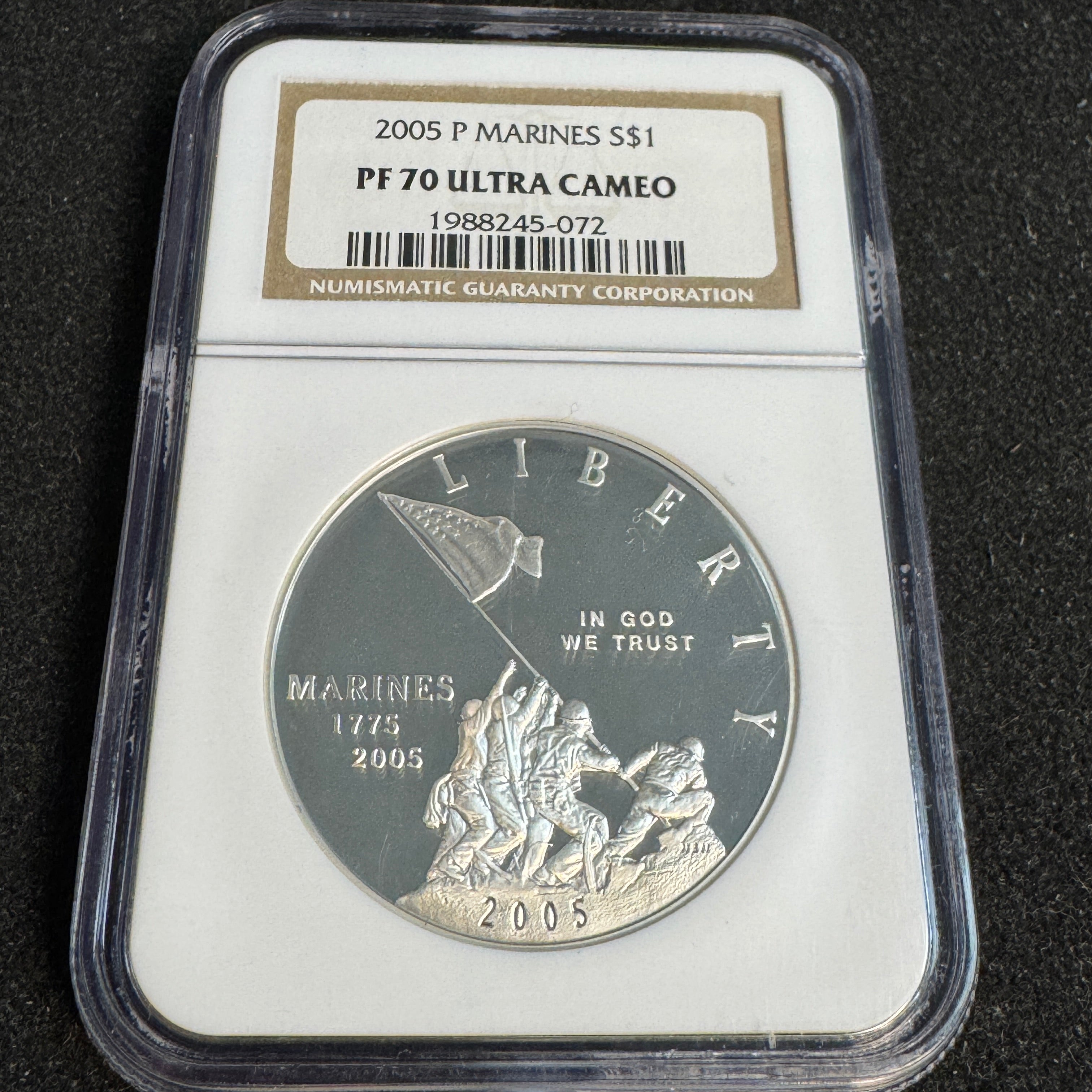 2005 P Marines Bicentennial Proof Silver Dollar, NGC PF-70 Ultra Cameo