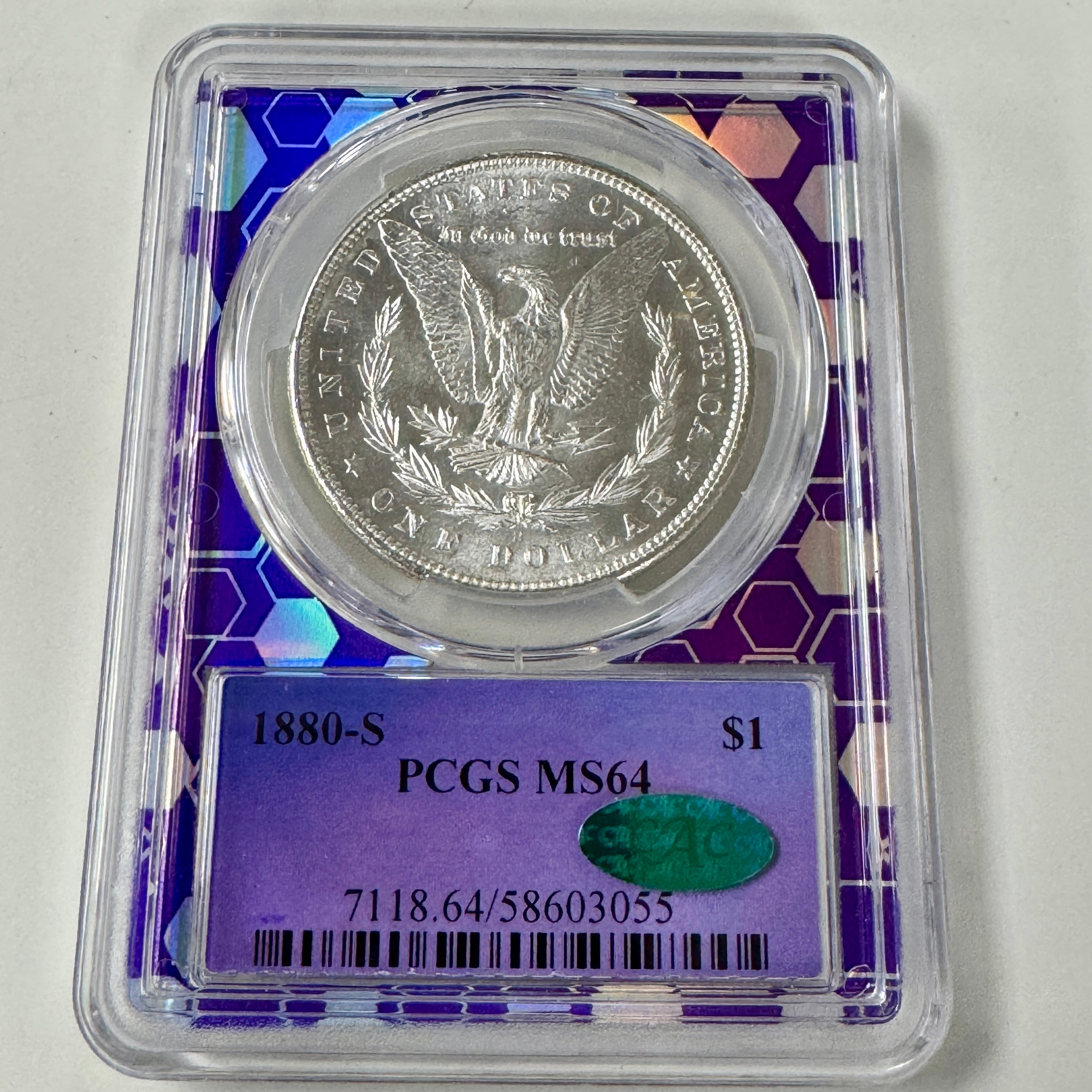 1880-S Morgan Silver Dollar, PCGS MS-64 Green CAC