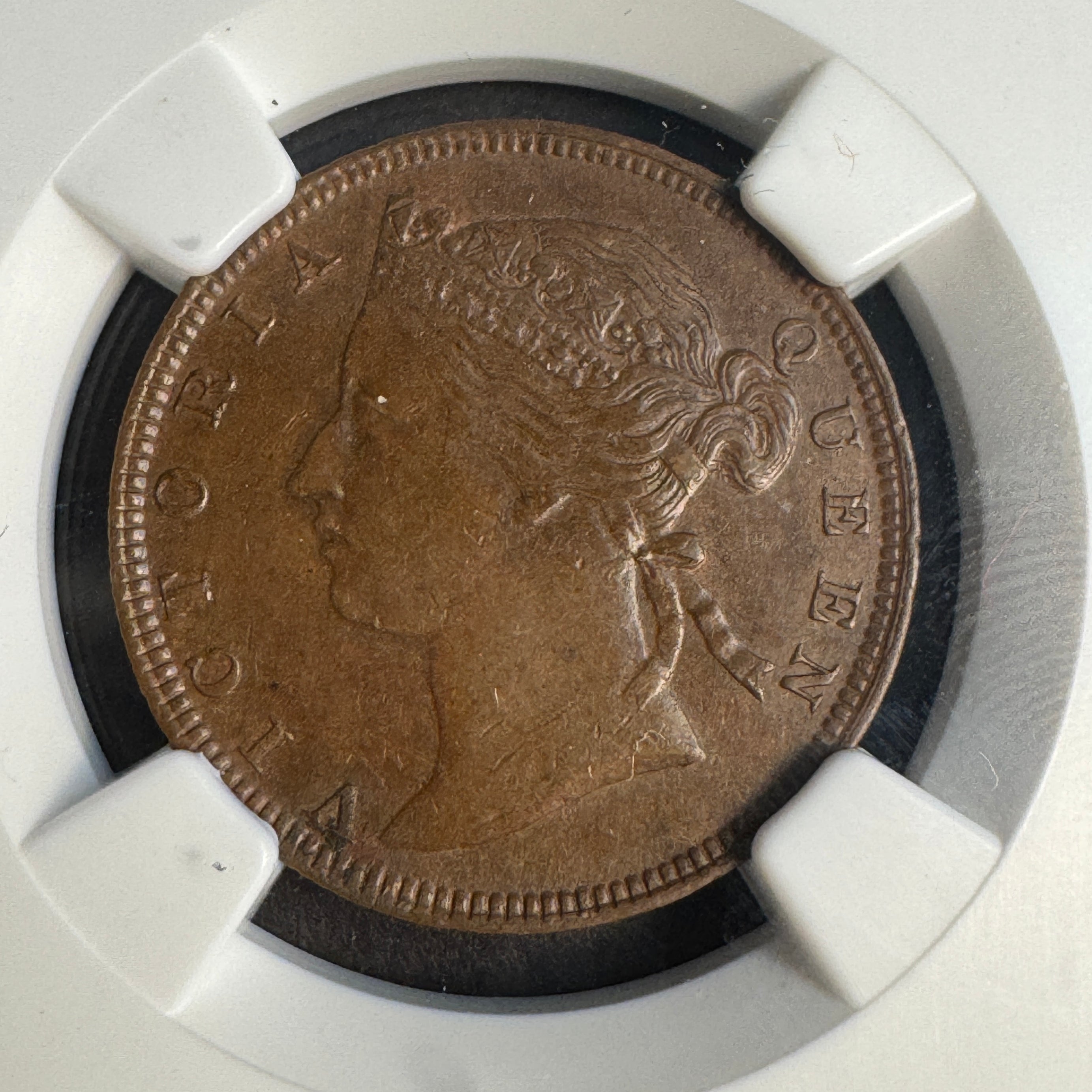 1889 Straits Settlements 1/2 Cent, Victoria, NGC AU-58 BN