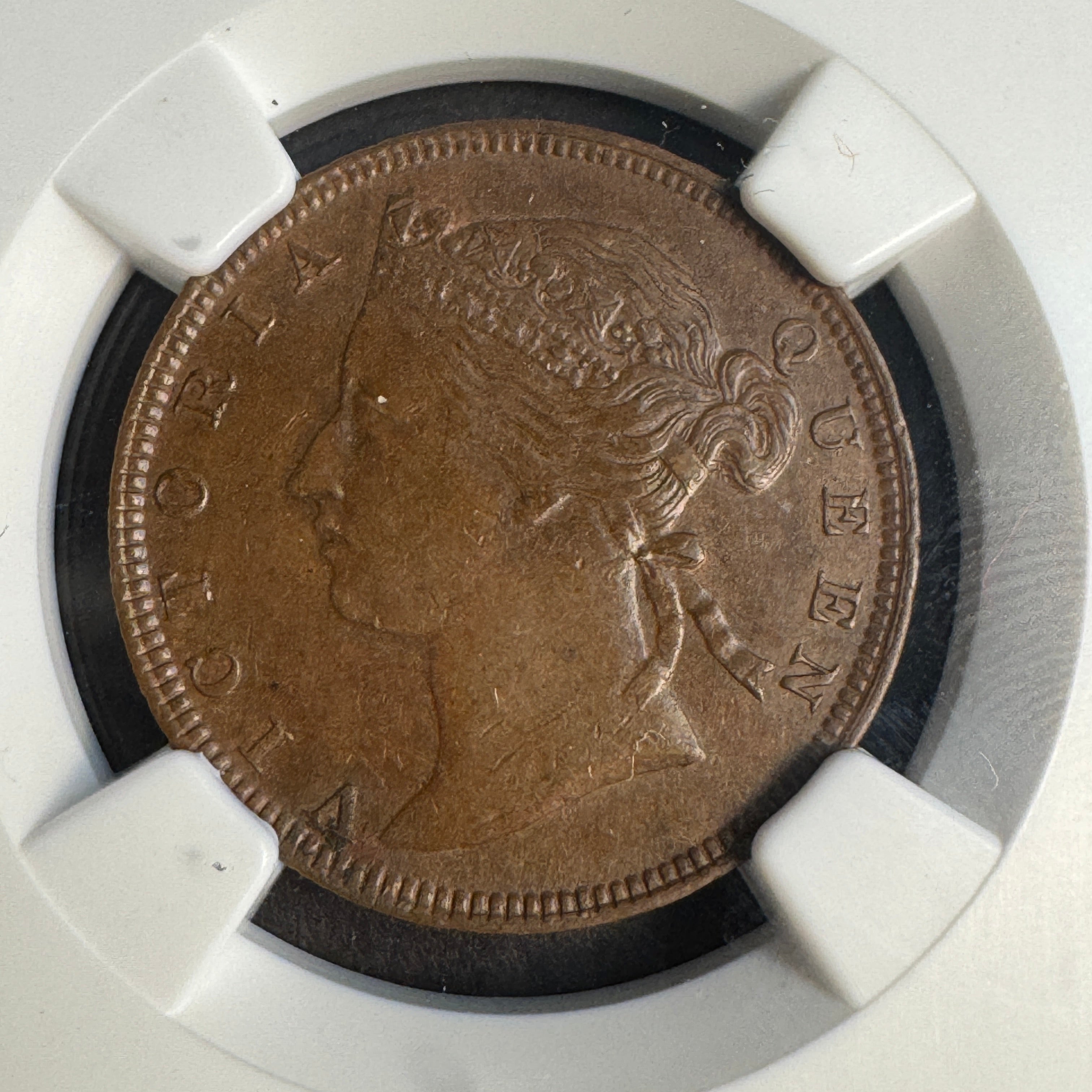 1889 Straits Settlements 1/2 Cent, Victoria, NGC AU-58 BN