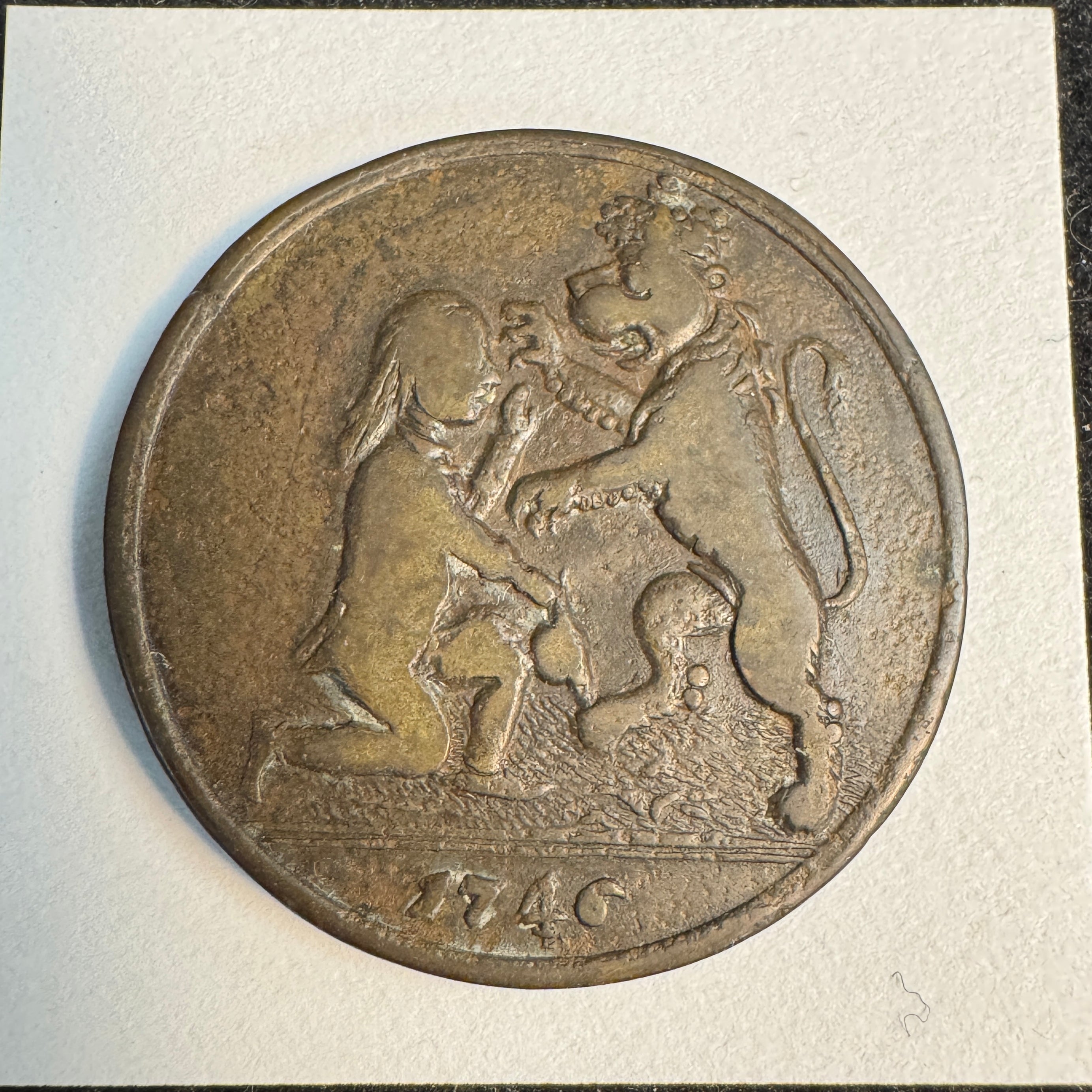 1746 Jacobite Rebellion defeat medal - Highlander kneeling to Crowned Lion / William Duke of Cumberland - 32mm AE 🇬🇧