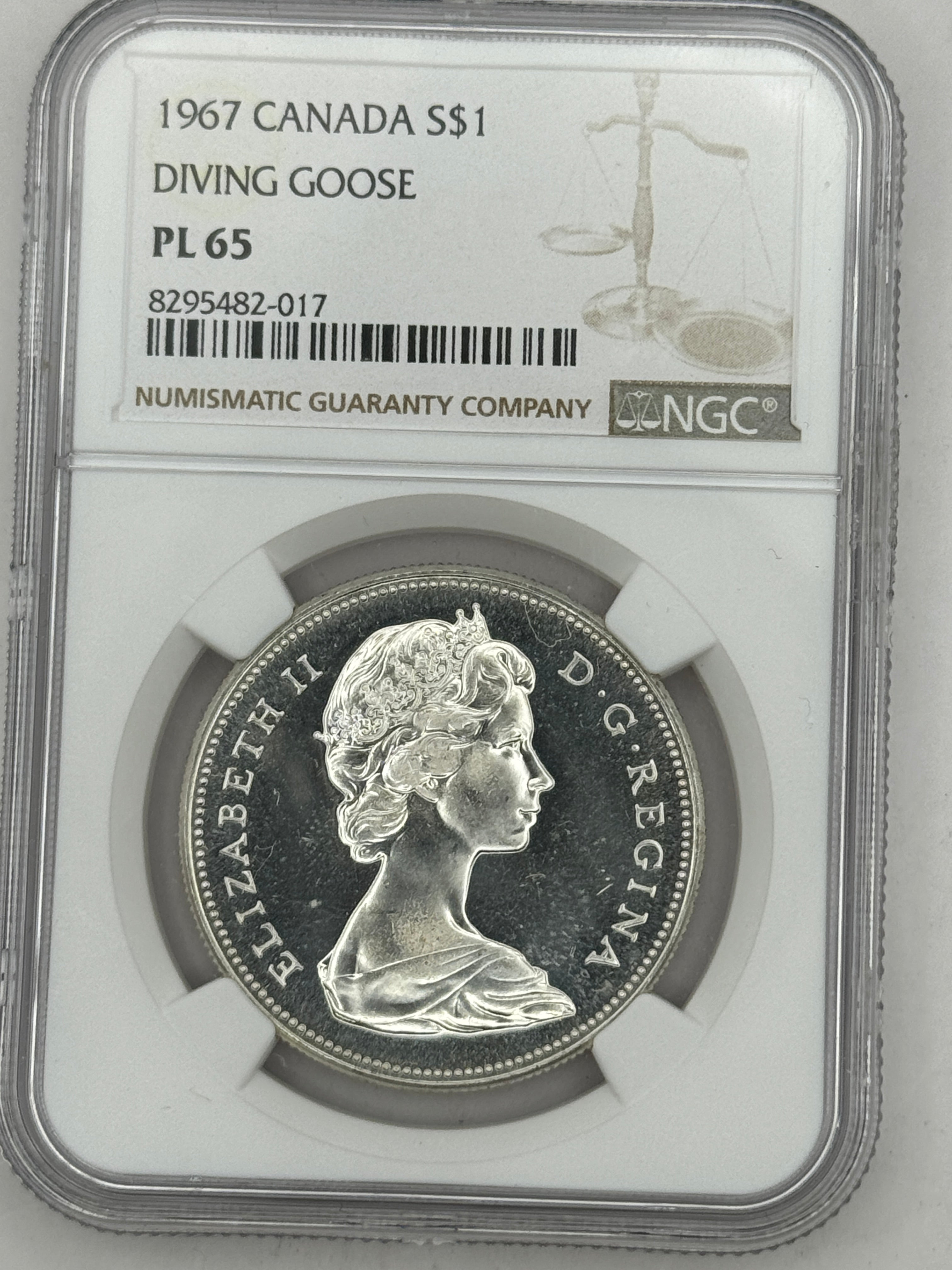 1967 Canada Silver Dollar, DIVING GOOSE 🪿rotation variety, NGC PL-65