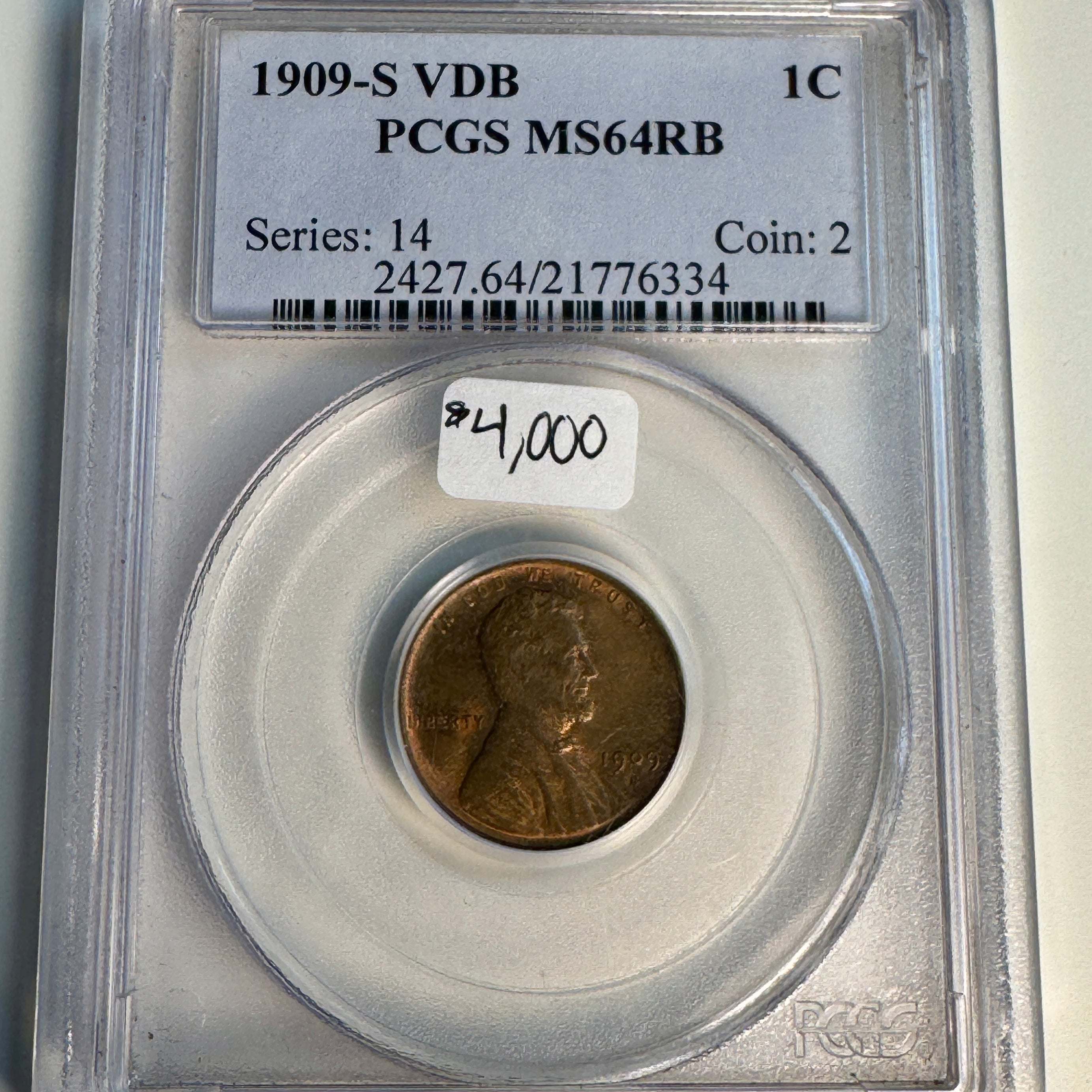 1909-S VDB Lincoln Wheat Cent, PCGS MS-64 RB, Series Key 🔑