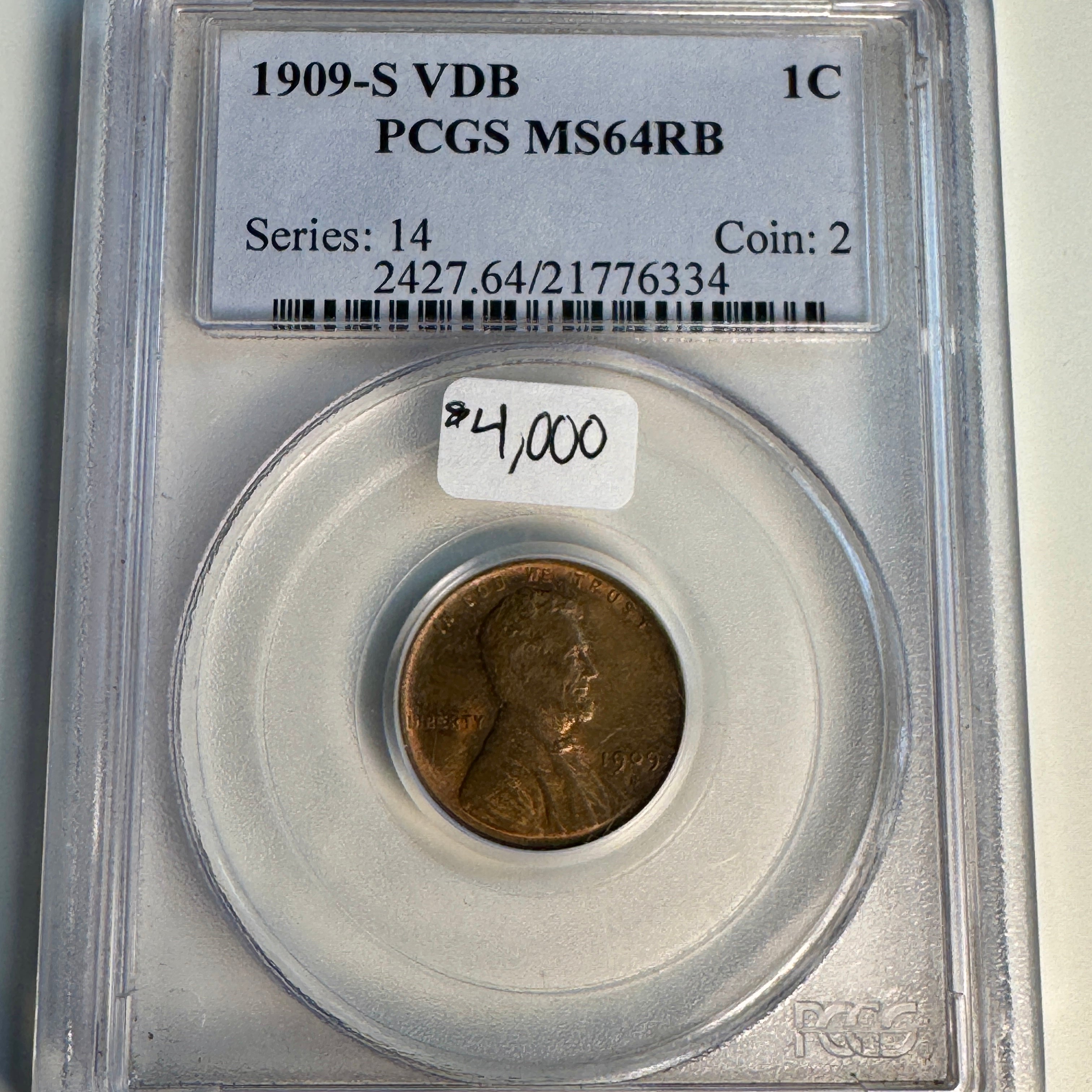 1909-S VDB Lincoln Wheat Cent, PCGS MS-64 RB, Series Key 🔑