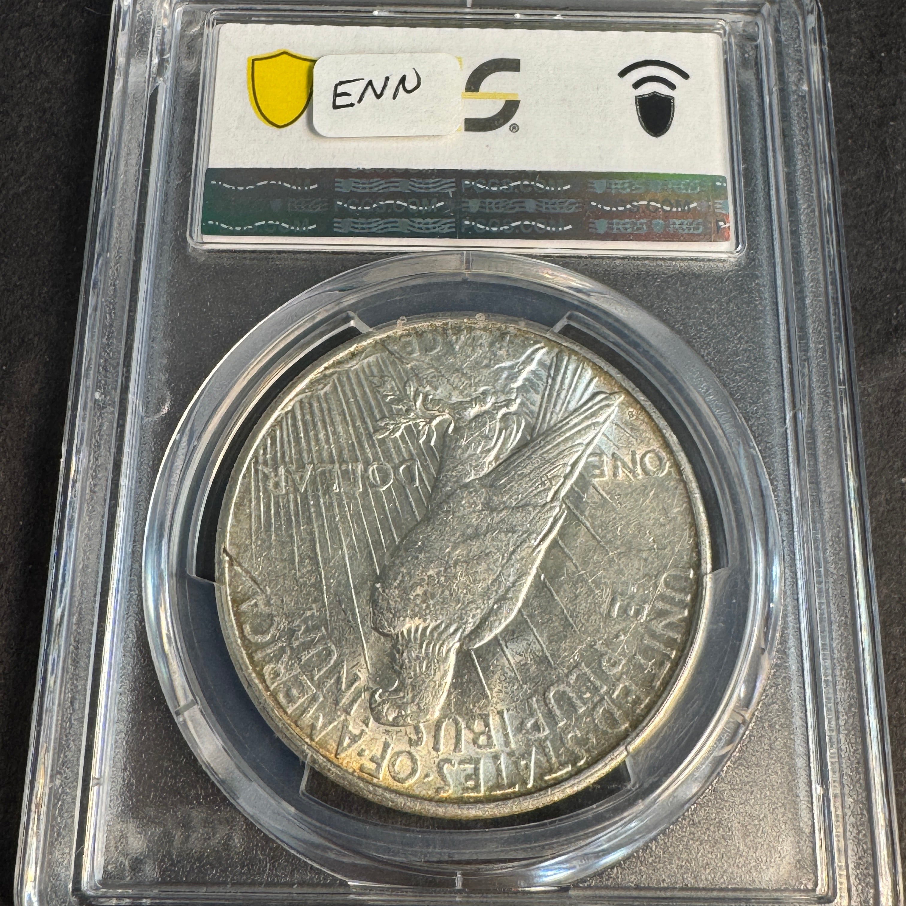 1923-S Peace Silver Dollar, MINT ERROR 🫣 Struck Through Metal! PCGS AU-55