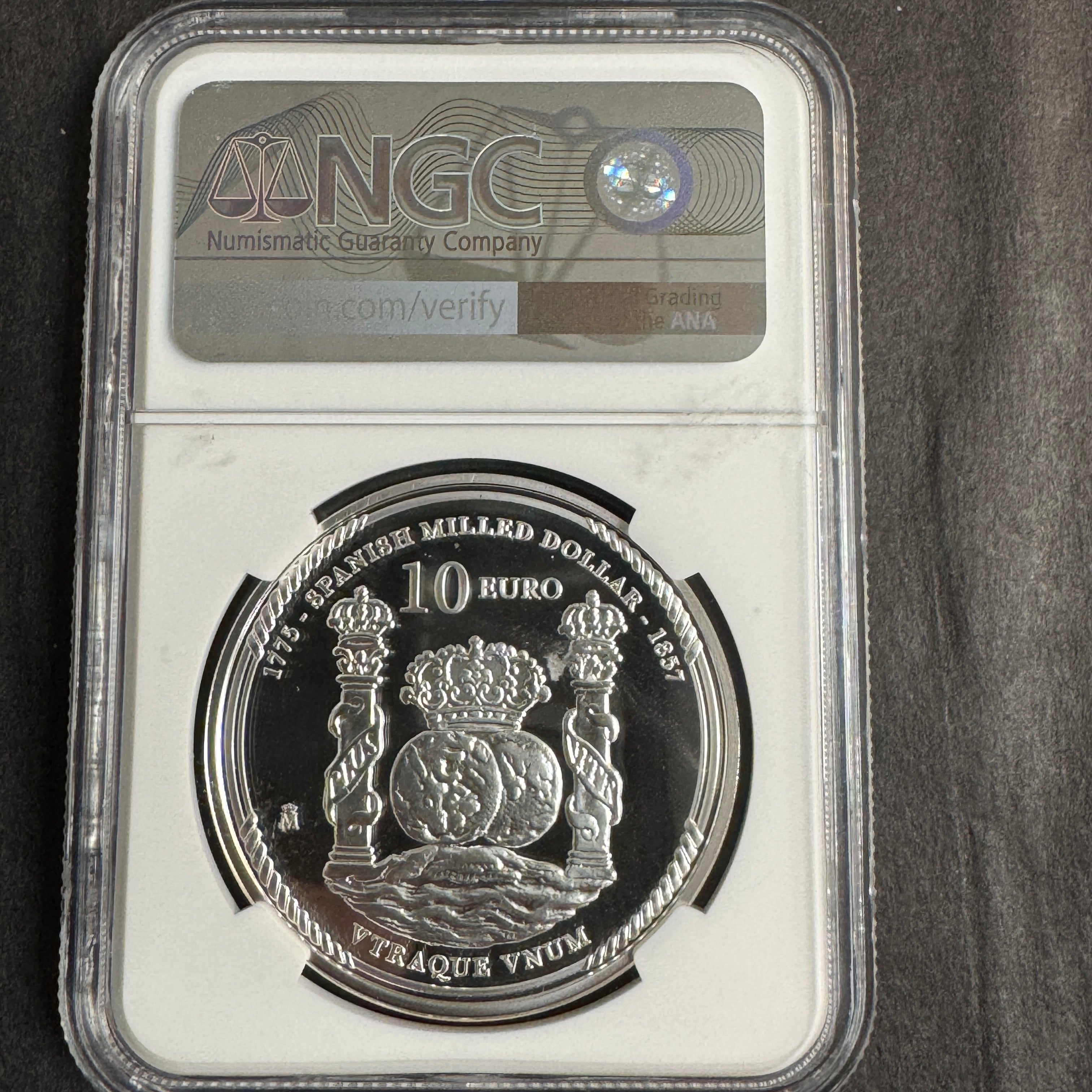 2025-M Spain 10 Euros Silver Proof, First American Dollar Anniv., FDI, NGC PF-69 Ultra Cameo 🇪🇸