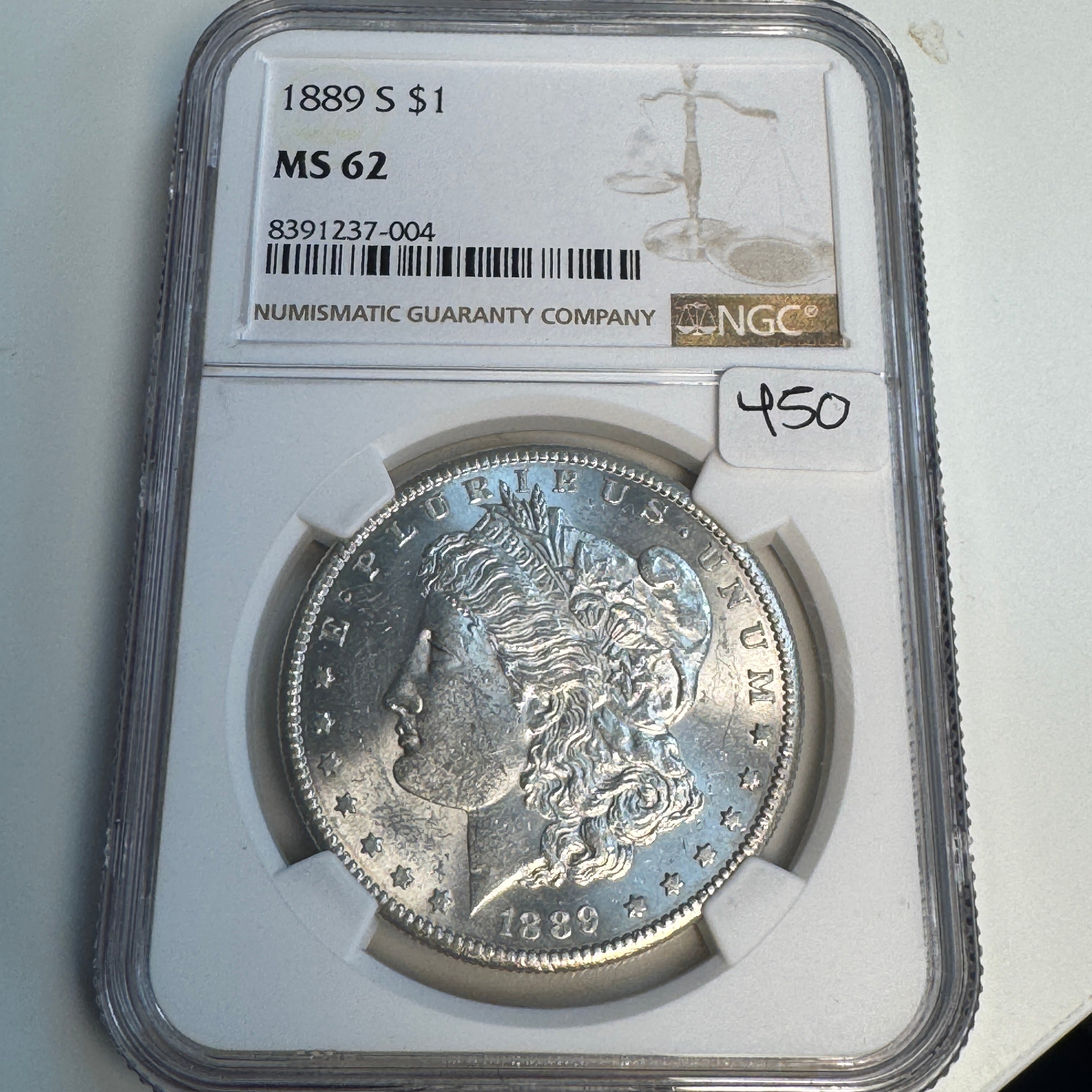 1889-S Morgan Silver Dollar, NGC MS-62