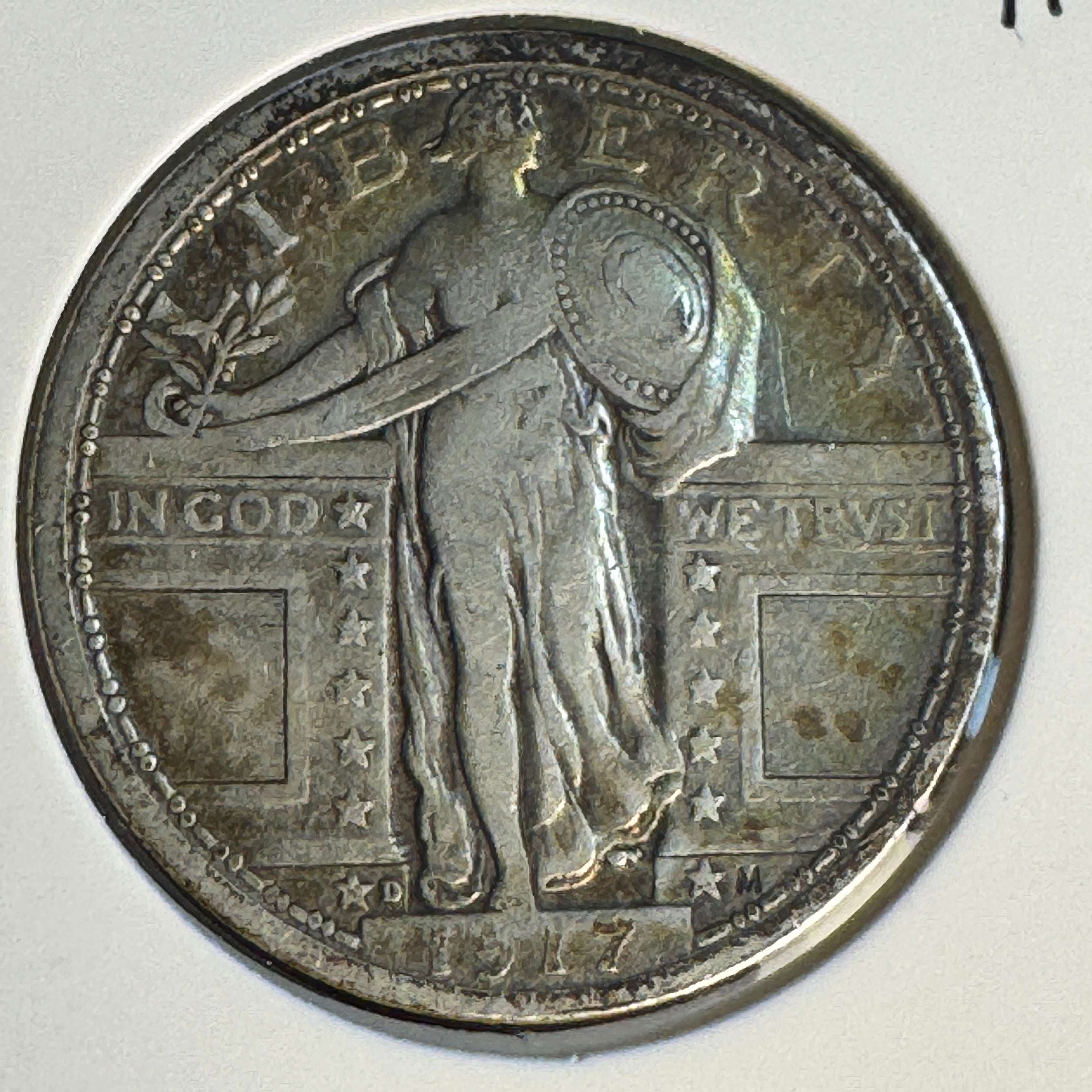 1917-D Type 1 Standing Liberty Quarter AR 25c, VF