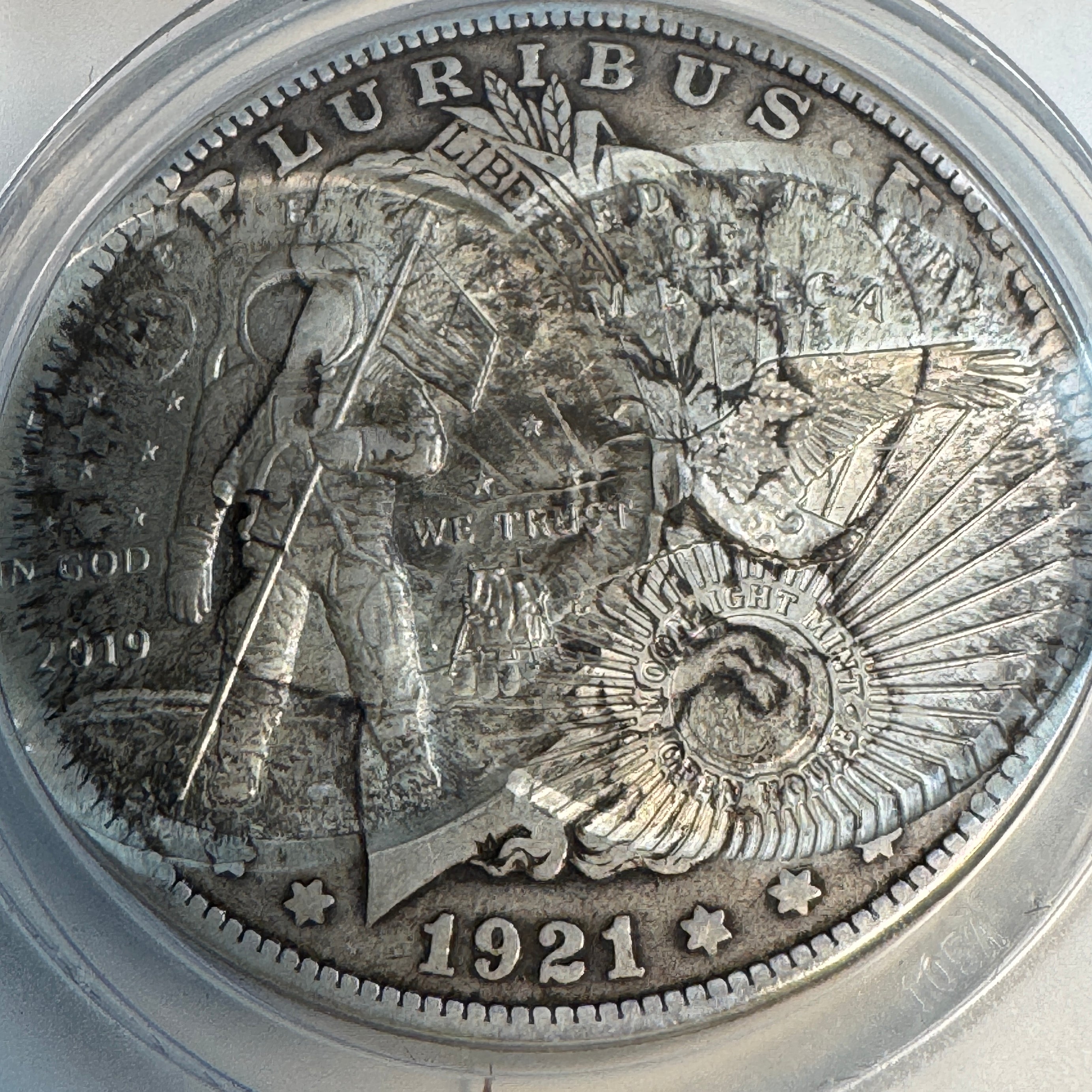 2019-D Daniel Carr Medal - Moonlight Mint Open House Double-Struck on 1921-S Morgan, ANACS MS-65