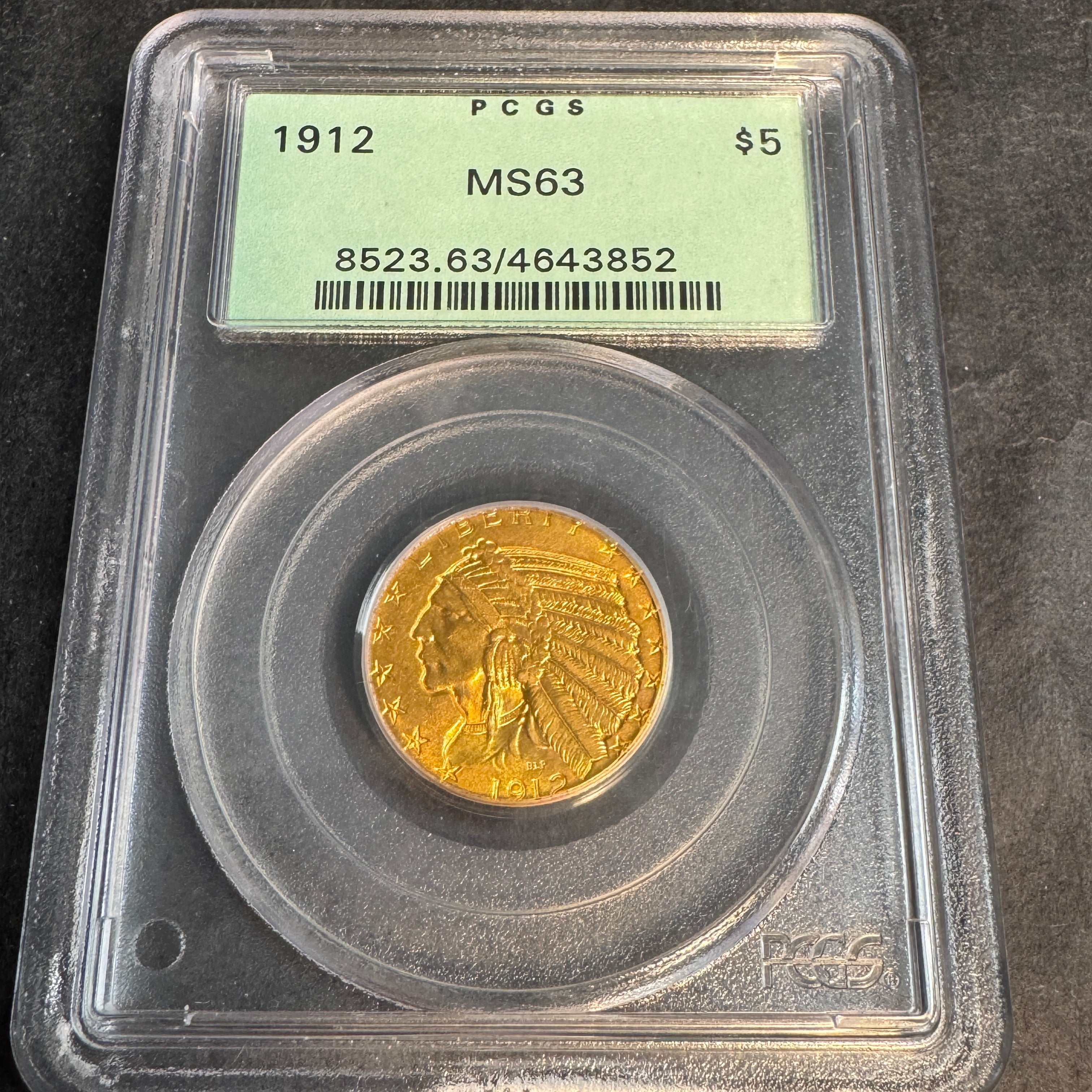 1912 (P) Indian $5 US Gold, PCGS MS-63