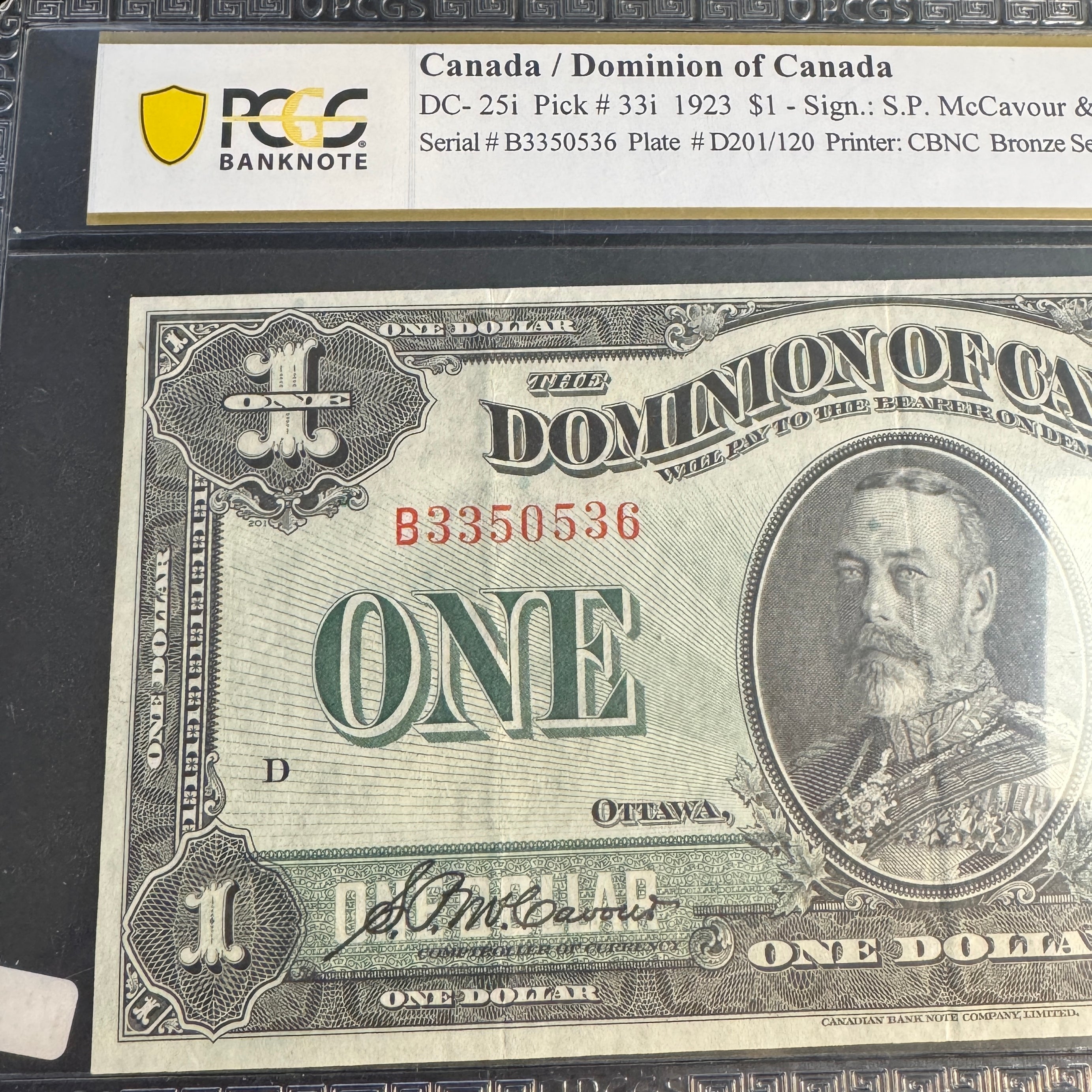 1923 Canada $1 One Dollar P#33i, McCavour/Saunders, PCGS Choice VF 35 PPQ