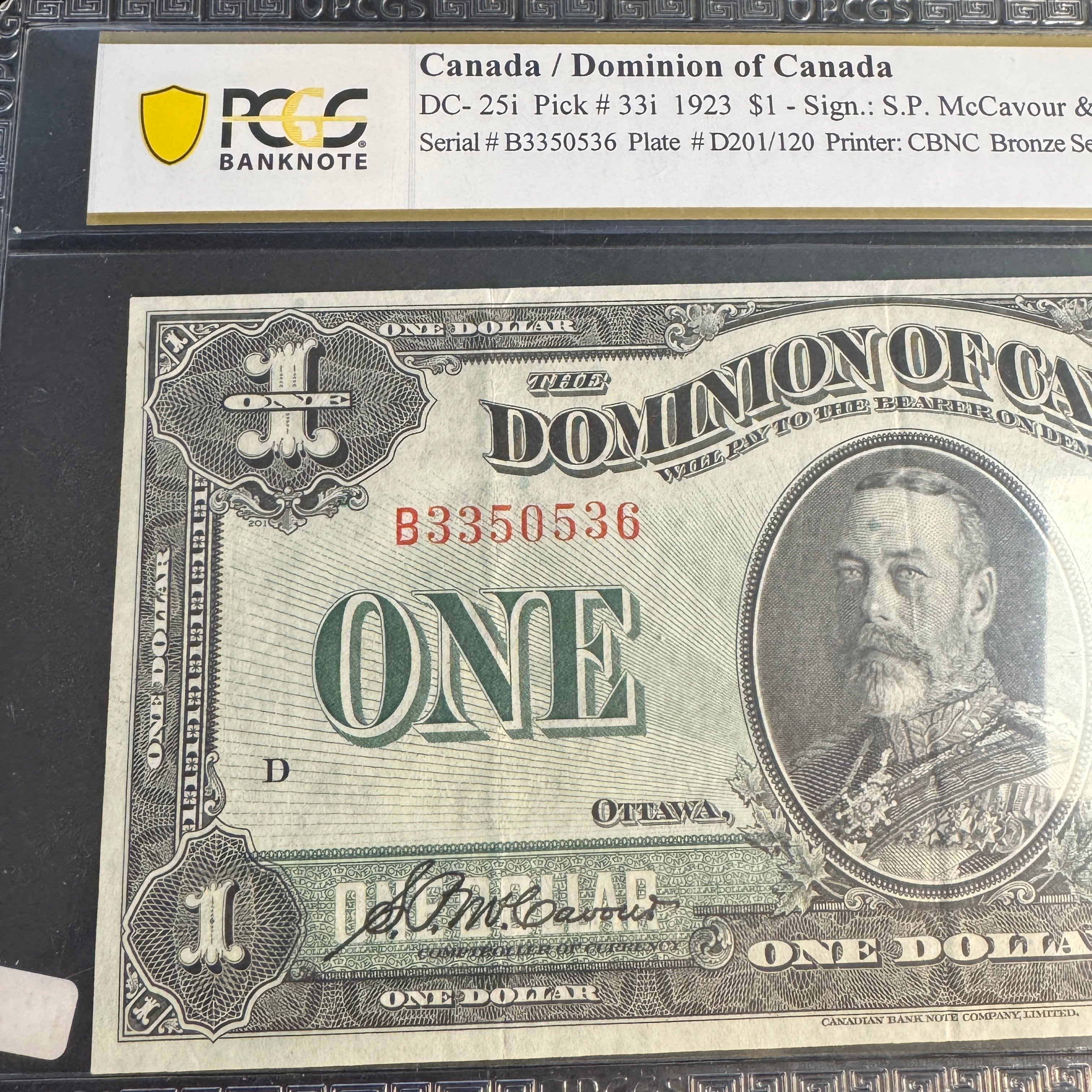1923 Canada $1 One Dollar P#33i, McCavour/Saunders, PCGS Choice VF 35 PPQ