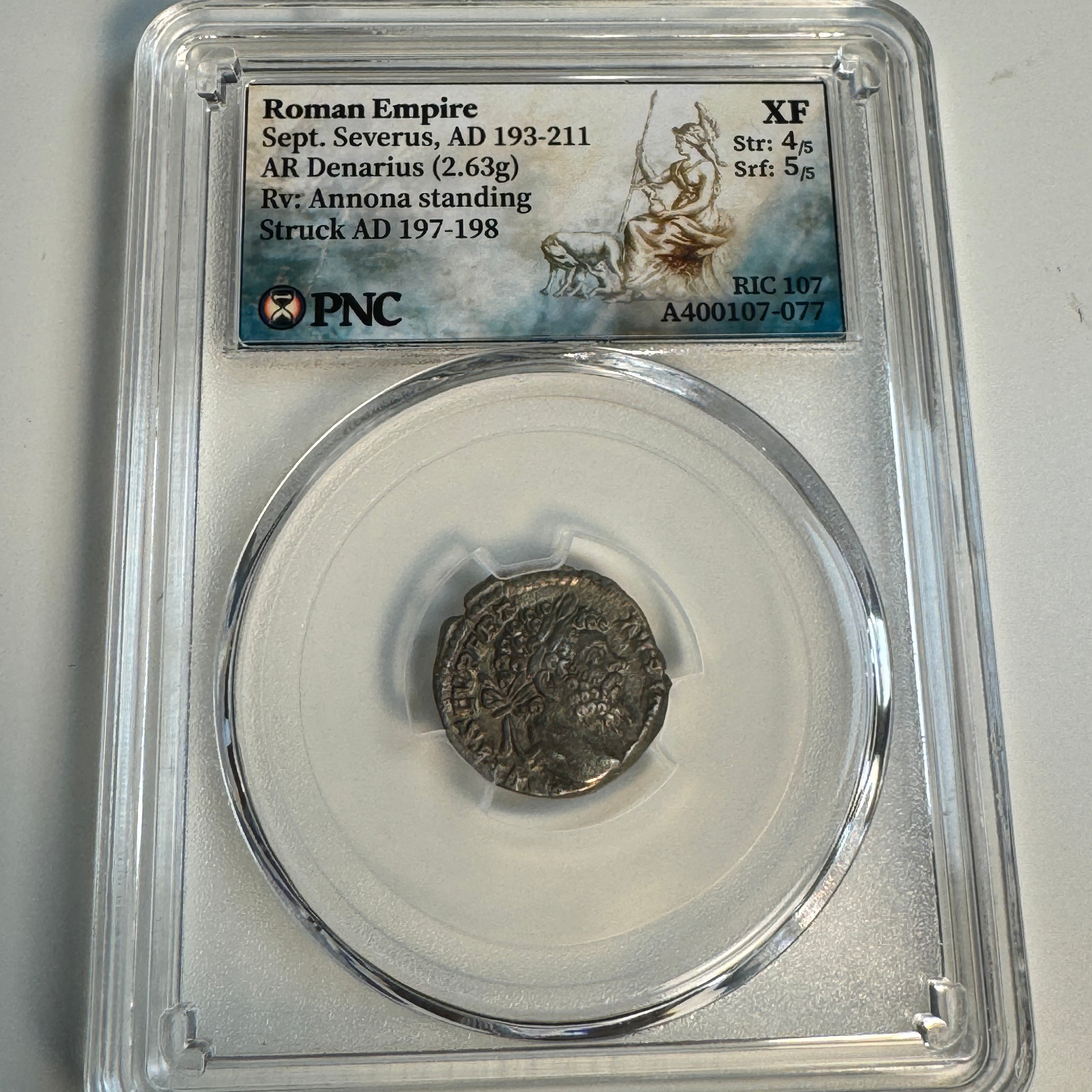 Septimus Severus (AD 193-211) Roman Empire, AR Denarius, Rx: Annona stg., RIC-107, PNC XF