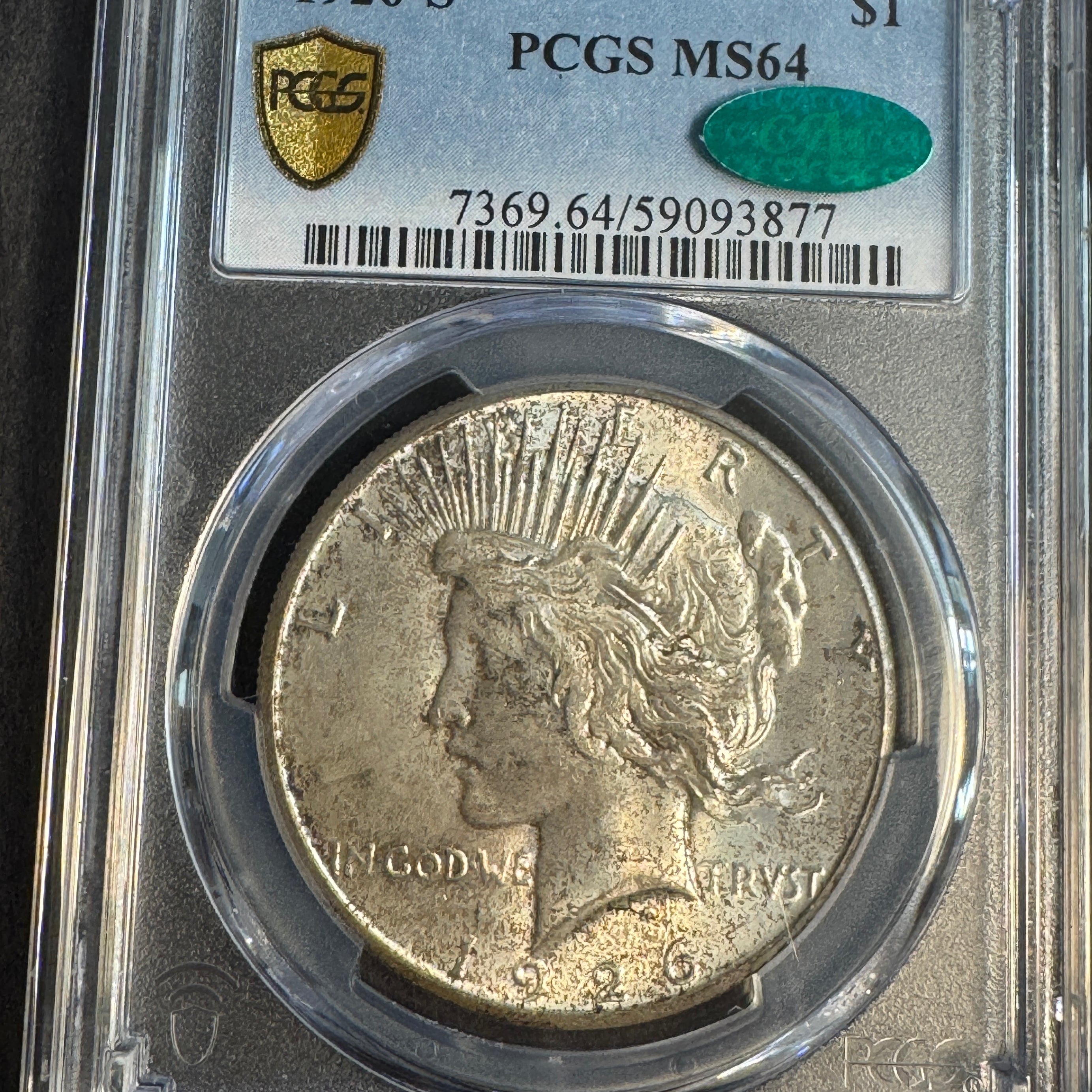 1926-S Peace Silver Dollar, PCGS MS-64 Green CAC approved 🟢