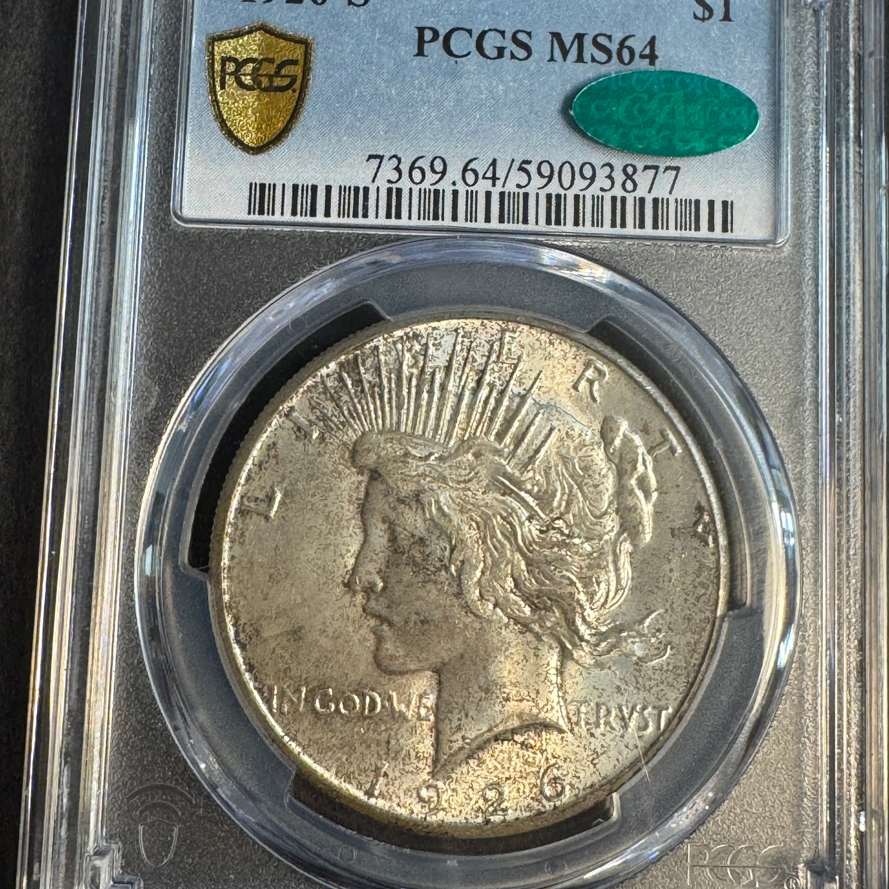 1926-S Peace Silver Dollar, PCGS MS-64 Green CAC approved 🟢
