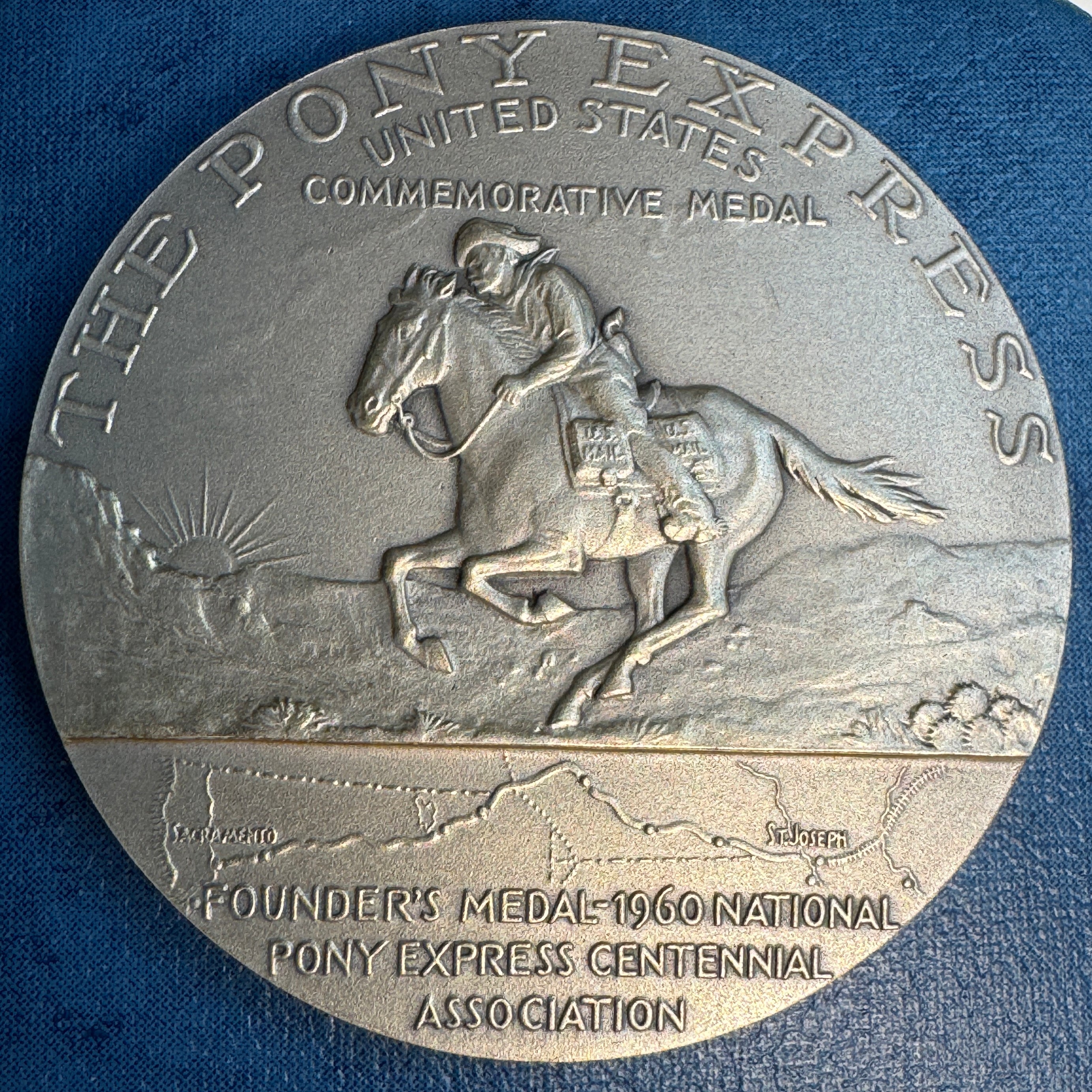 1960 (P, US Mint) Pony Express Founder’s 57mm Silver Medal, SWO-31-Ic, 3000 mtg.