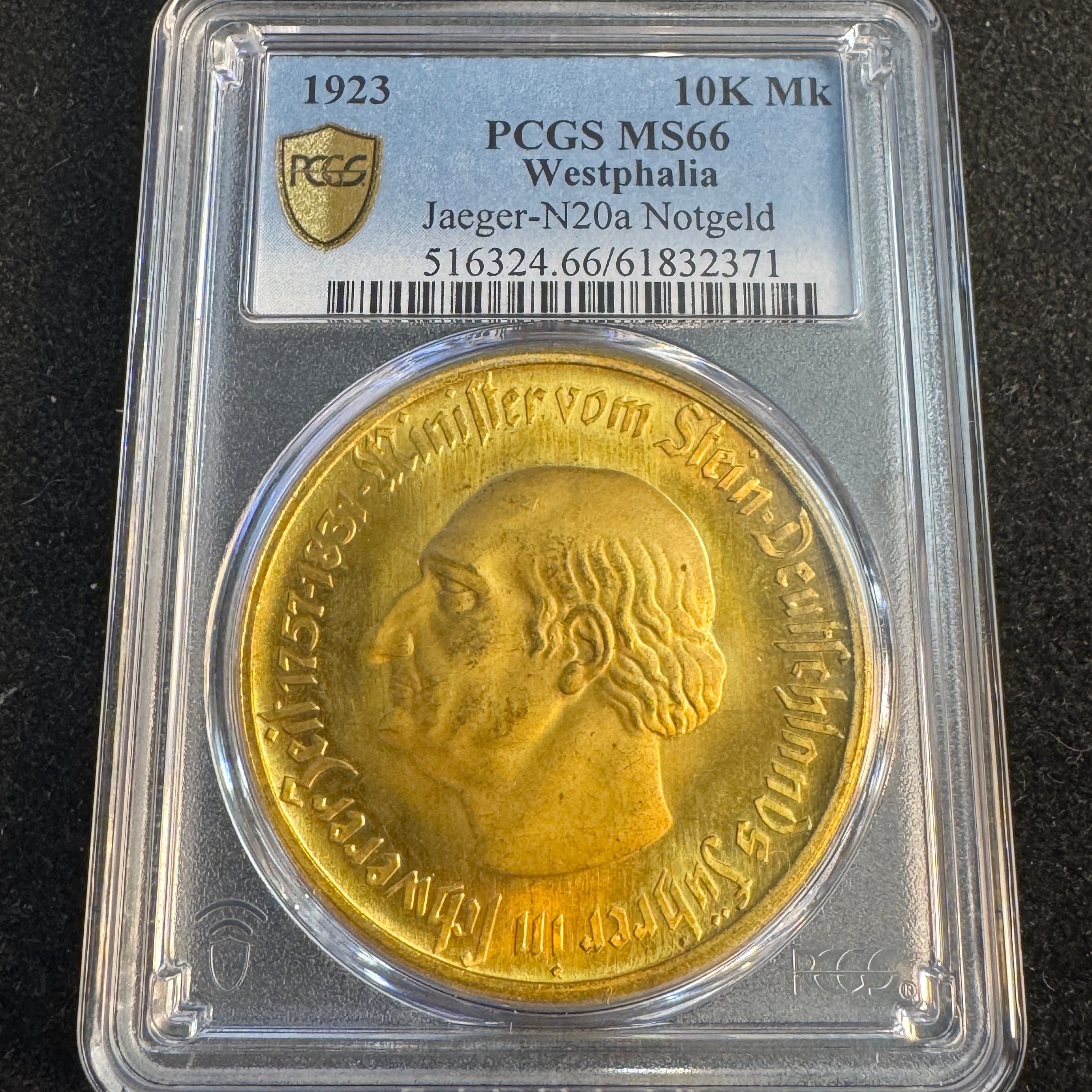 1923 Westphalia 10,000 Marks Notgeld, Jag#N20a, PCGS MS-66 , Stunner