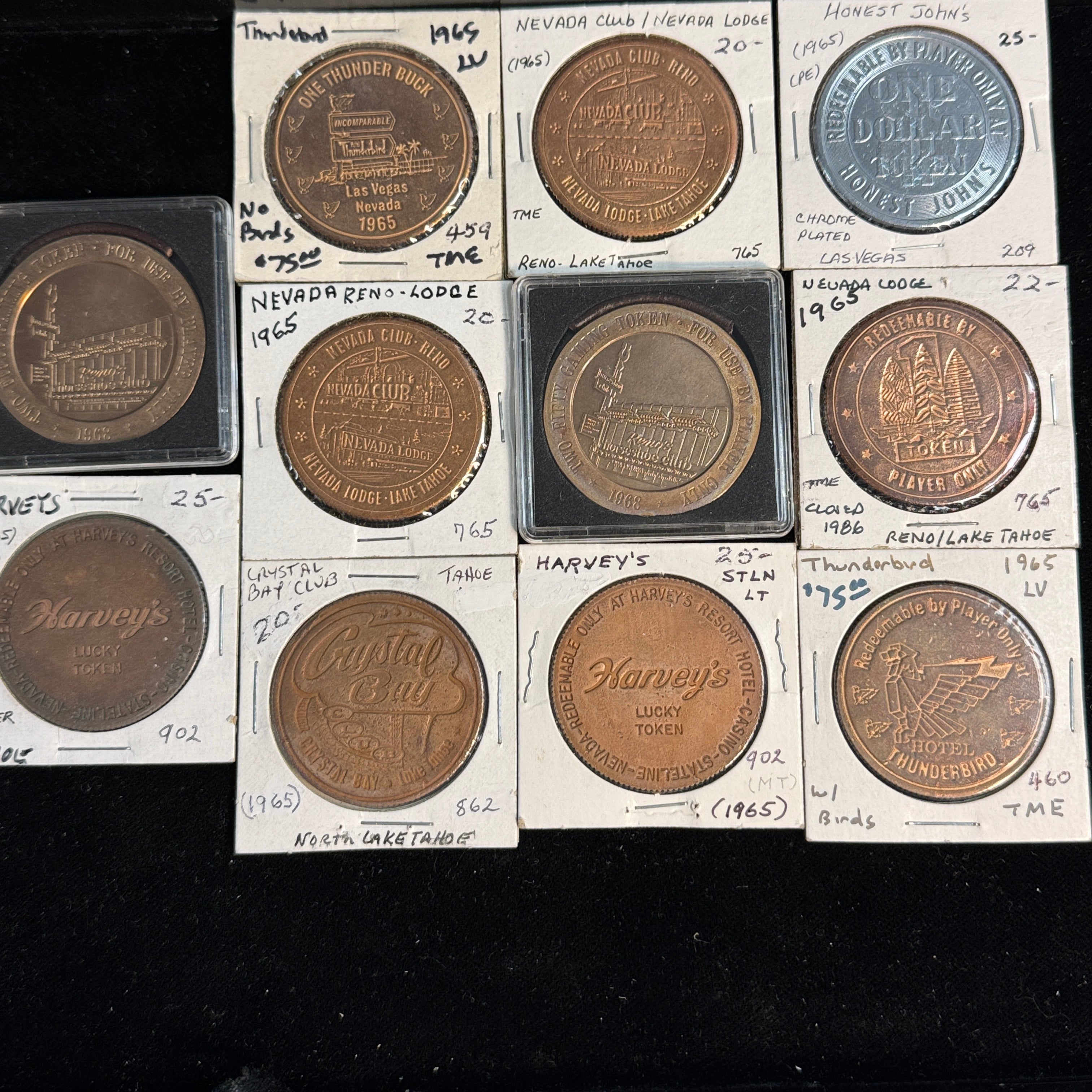 Collection of 11 Rare type 1960s Vegas, Reno, & Tahoe Casino Dollar Tokens, w/Reference #’s