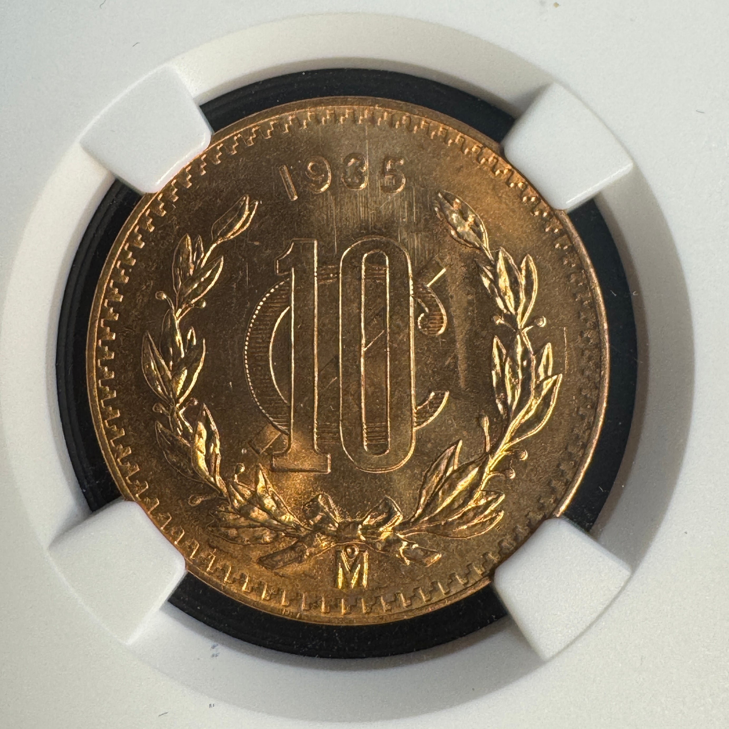 1935-Mo Mexico 10 Centavos Bronze, NGC MS-66 RD 🇲🇽