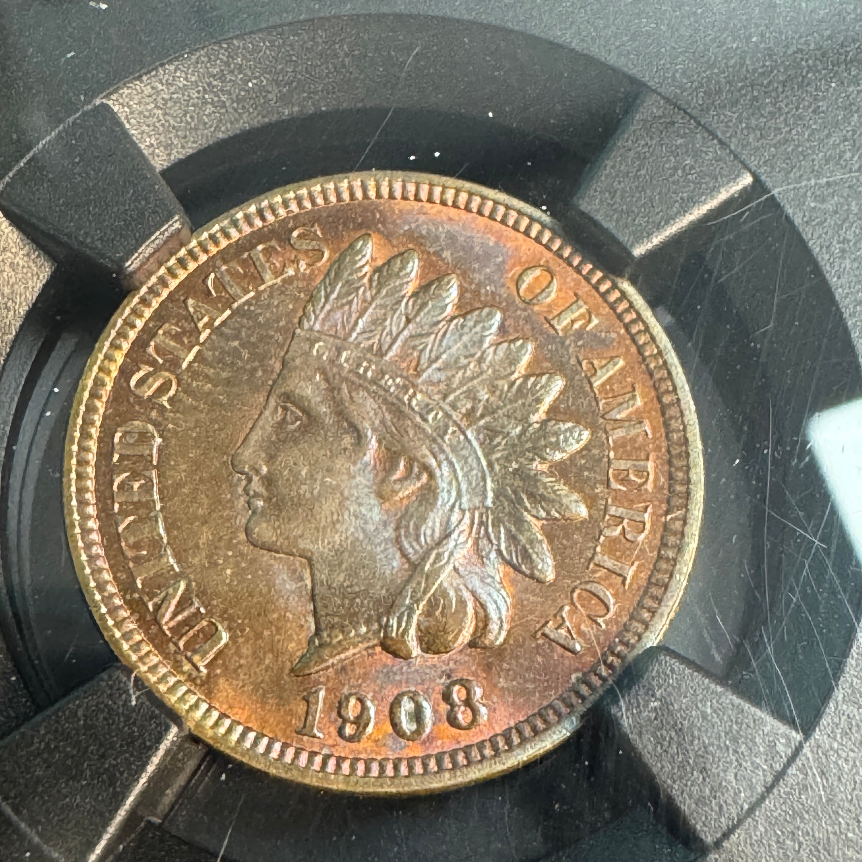 1908 Indian Head Cent 1c, VaultBox NGC MS-64 RB
