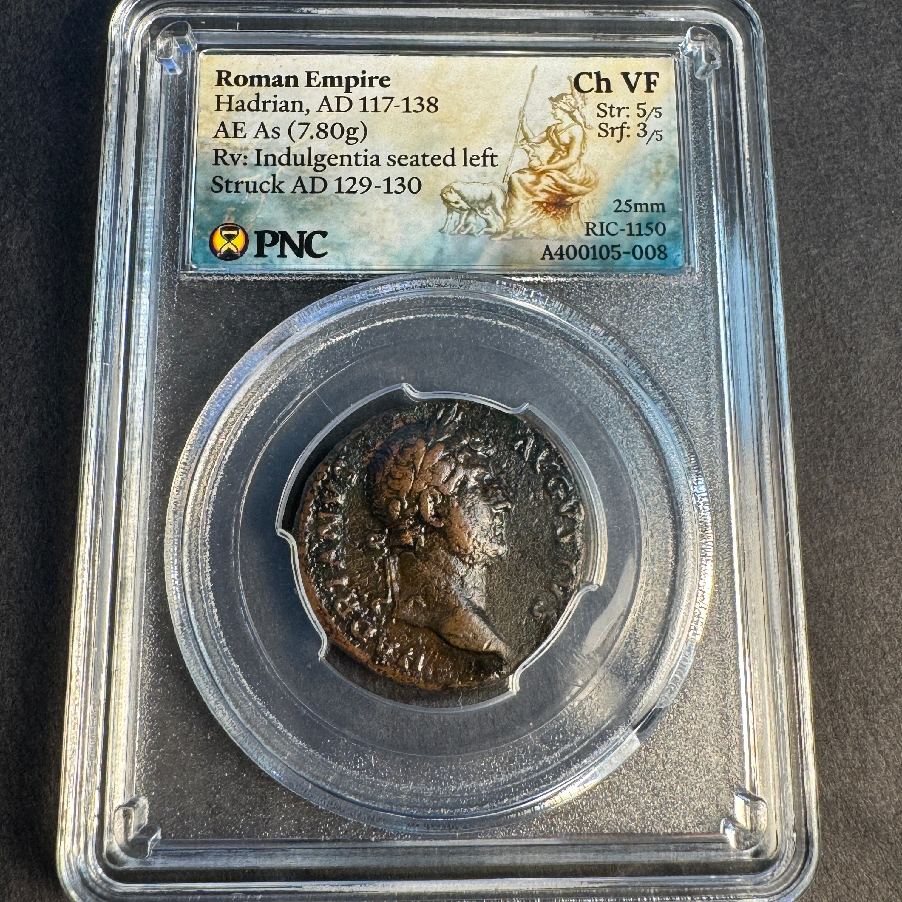 HADRIAN (117-138 AD) Roman Empire, AE As, Rv: Indulgentia, RIC 1150, PNC Choice VF