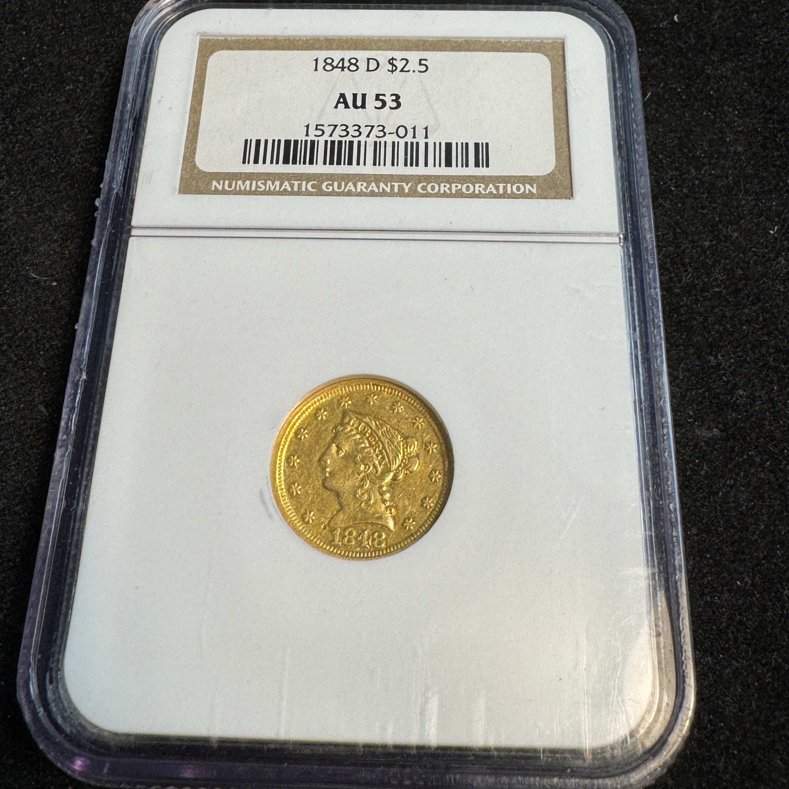 1848-D Liberty Head $2.5 Gold, Dahlonega, NGC AU-53