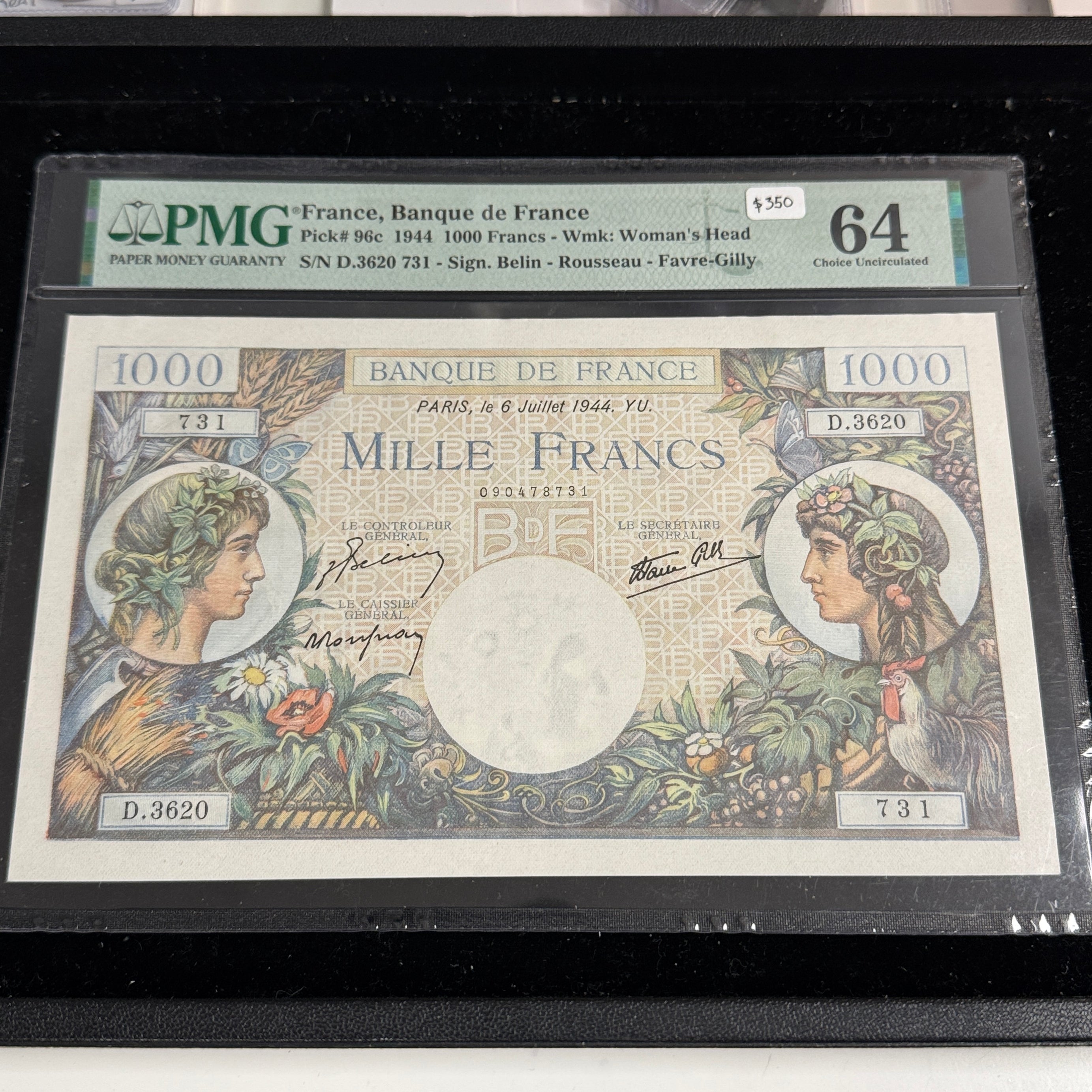 1944 France 1000 Francs, P#96c, PMG 64 Choice Unc.