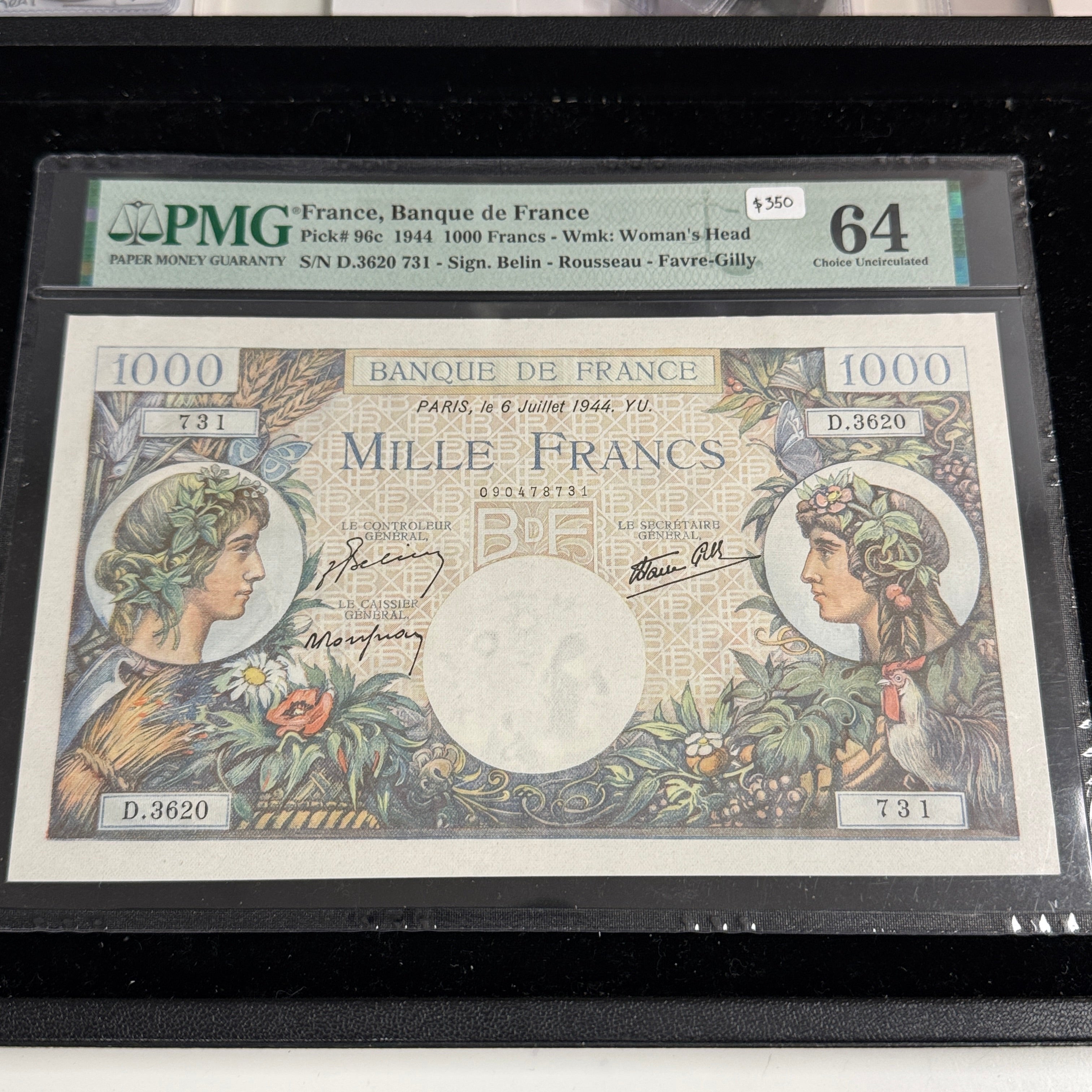 1944 France 1000 Francs, P#96c, PMG 64 Choice Unc.